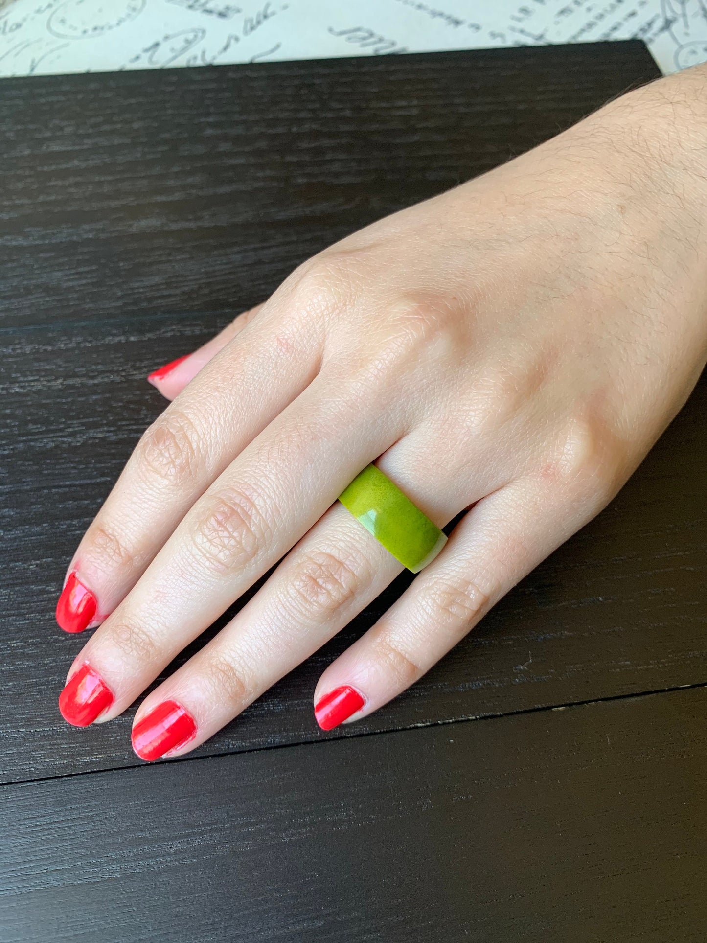 Green band ring Tagua jewelry Simple hand carved ring Holidays fashion trends 10 mm Thick ring Unisex for man woman Unisex Xmas gifts