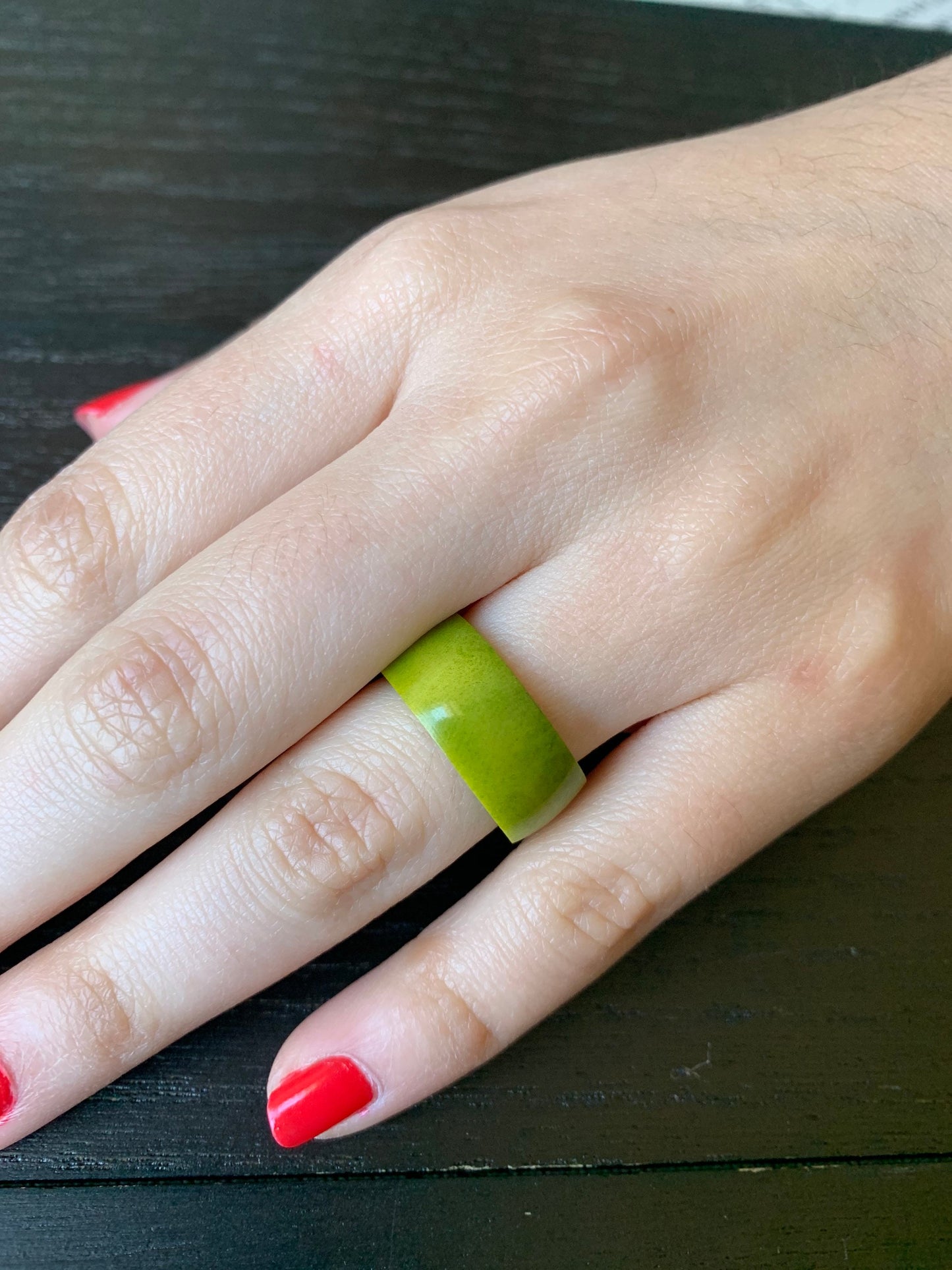 Green band ring Tagua jewelry Simple hand carved ring Holidays fashion trends 10 mm Thick ring Unisex for man woman Unisex Xmas gifts