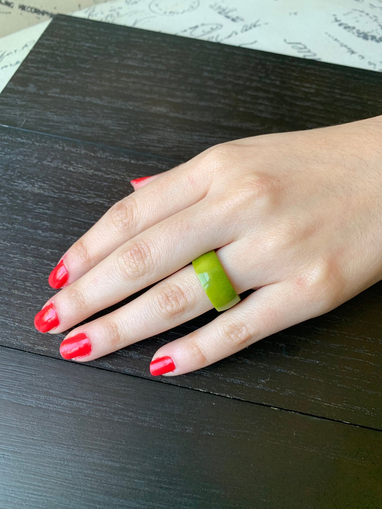 Green band ring Tagua jewelry Simple hand carved ring Holidays fashion trends 10 mm Thick ring Unisex for man woman Unisex Xmas gifts
