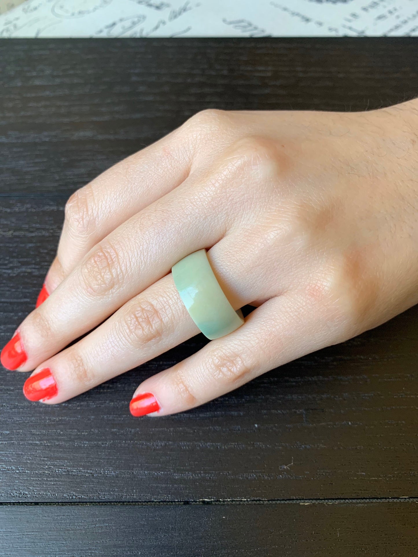 Sage green band ring 10 mm Thick ring Anniversary gift Tagua jewelry Simple hand carved ring Spring fashion trends Lightweight Handmade