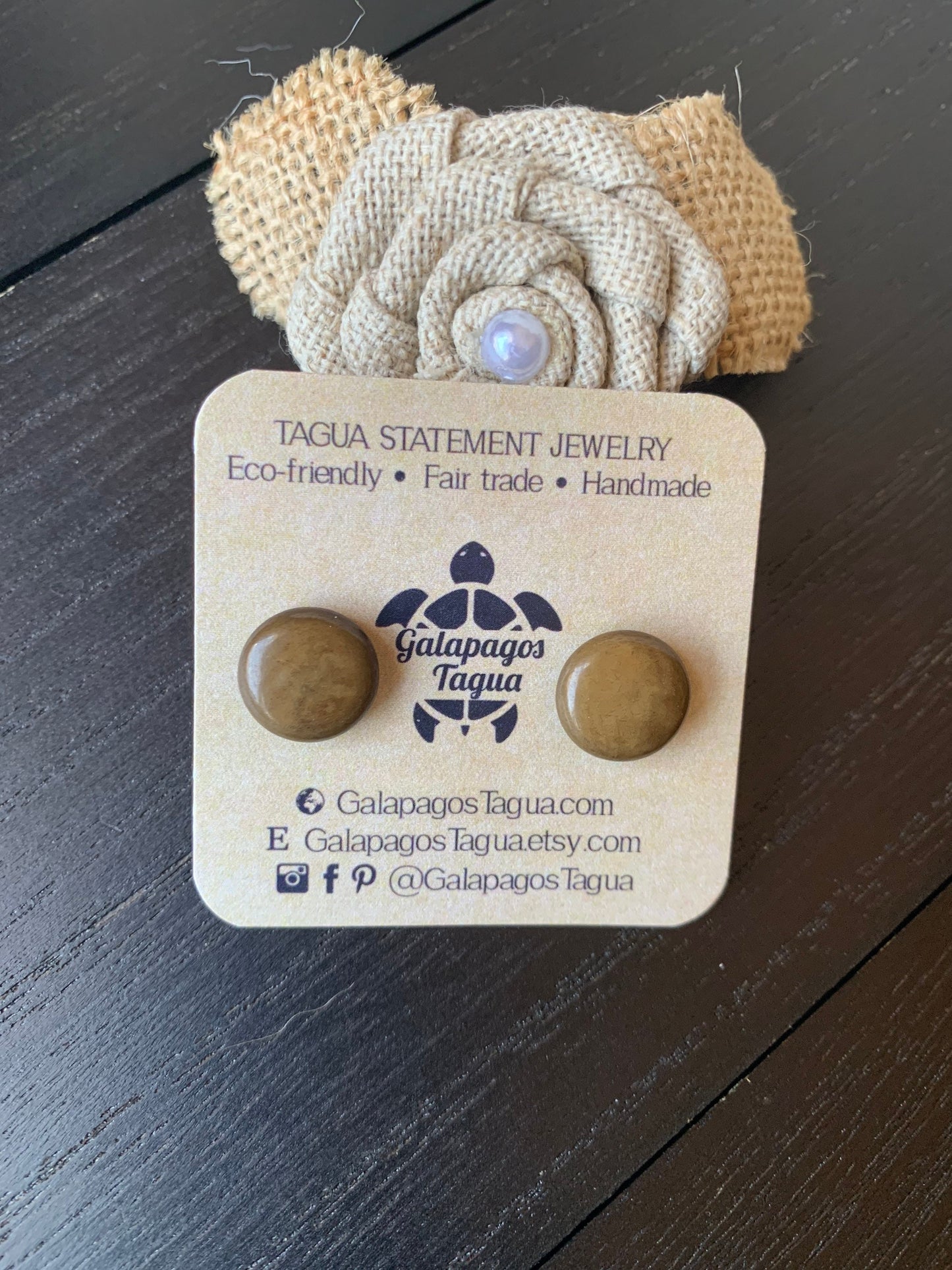 Olive green stud earrings Round beaded earrings Tagua jewelry Gift ideas under 10 Geometric post Fall fashion trend Lightweight organic