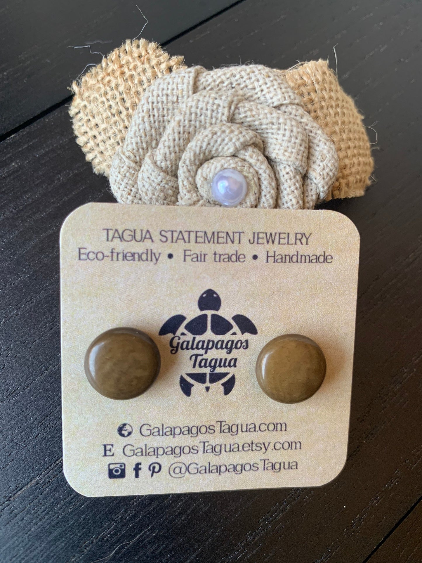 Olive green stud earrings Round beaded earrings Tagua jewelry Gift ideas under 10 Geometric post Fall fashion trend Lightweight organic