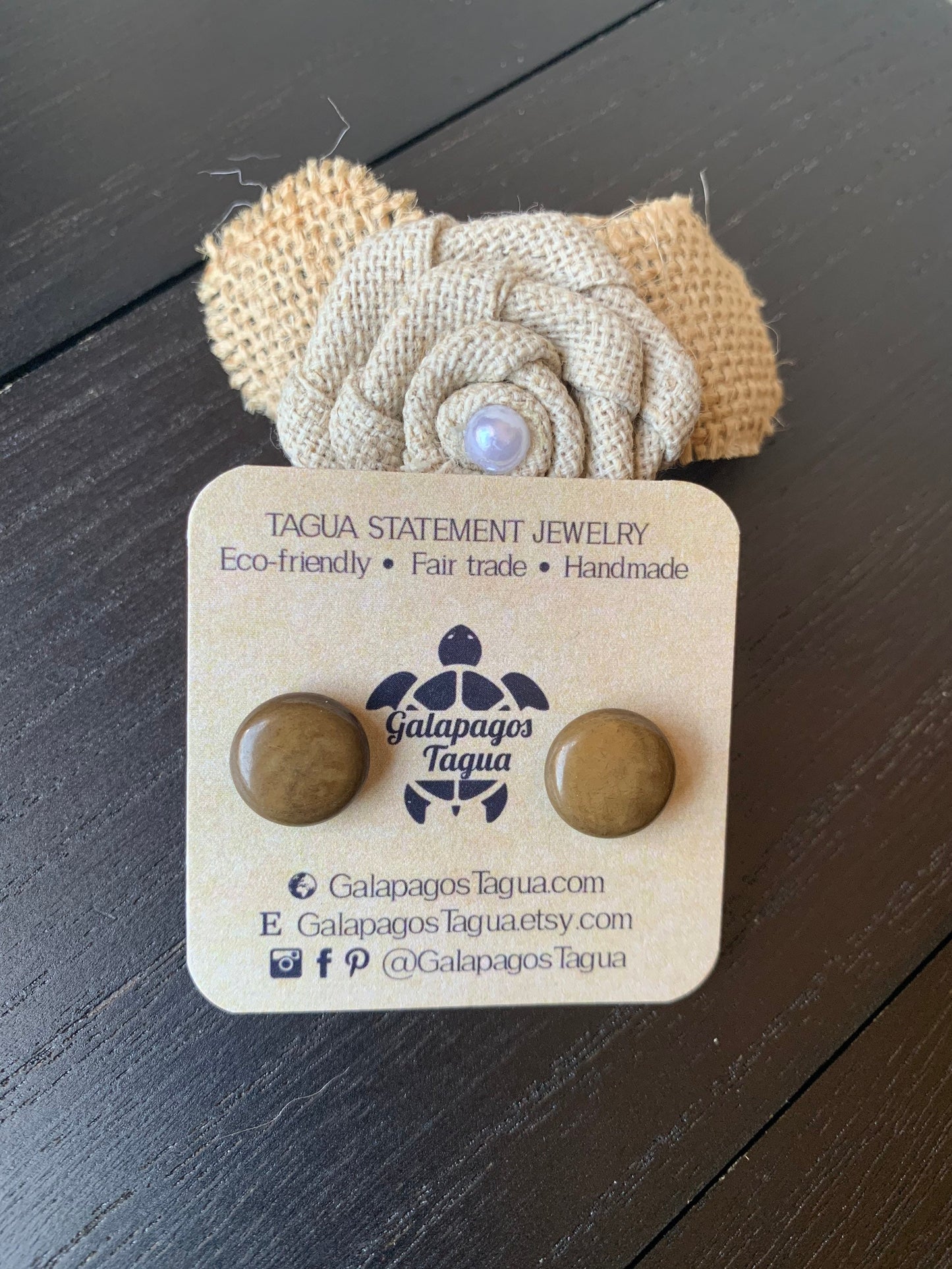 Olive green stud earrings Round beaded earrings Tagua jewelry Gift ideas under 10 Geometric post Fall fashion trend Lightweight organic