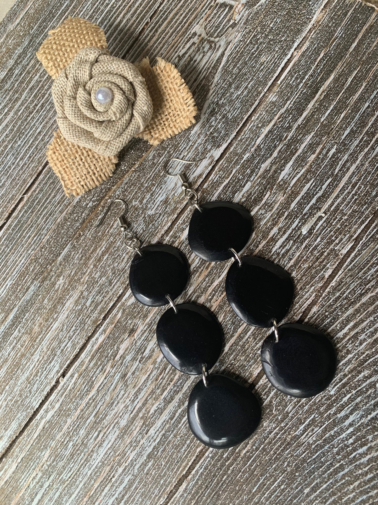 Black extra long statement earrings Tagua earrings beaded Fall fashion Casual trendy drops Boho mod style Artisan handmade Lightweight