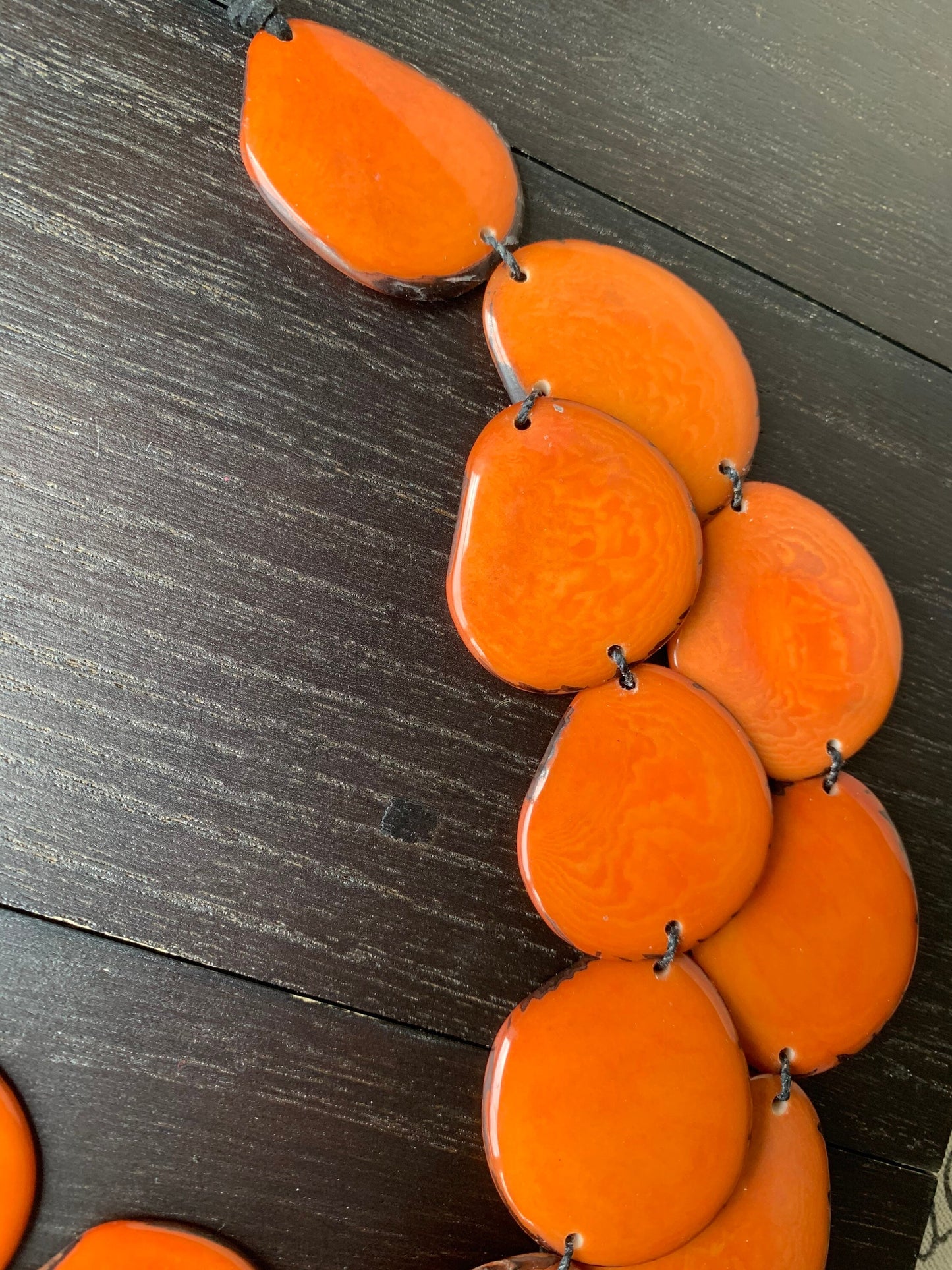 Orange statement necklace Tagua jewelry Double layer bib Big bold chunky necklace Leather collar 2 two strand necklace Wife anniversary gift