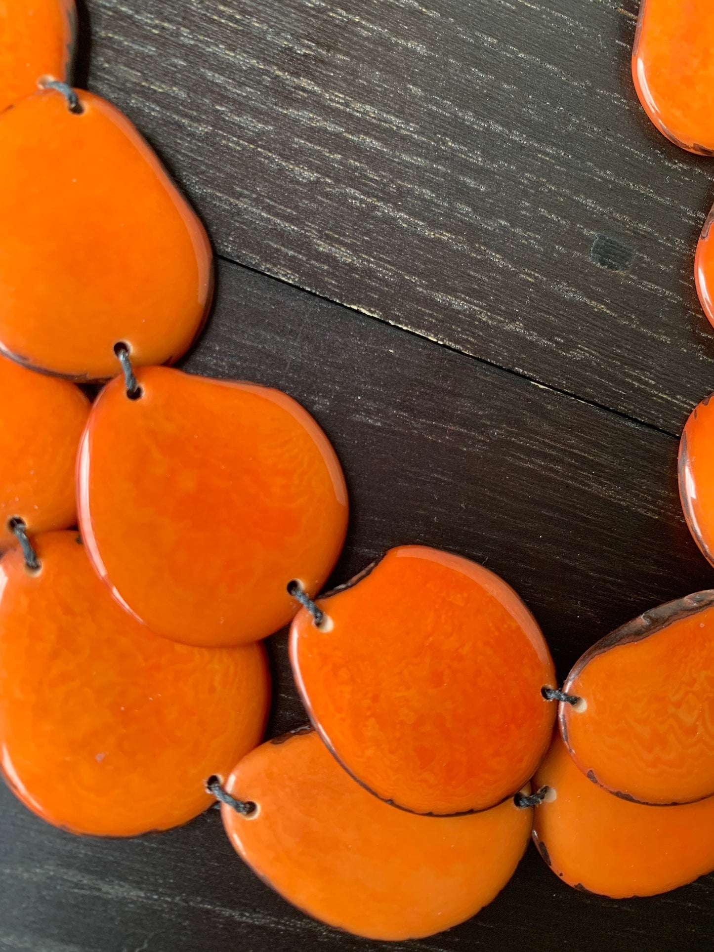 Orange statement necklace Tagua jewelry Double layer bib Big bold chunky necklace Leather collar 2 two strand necklace Wife anniversary gift