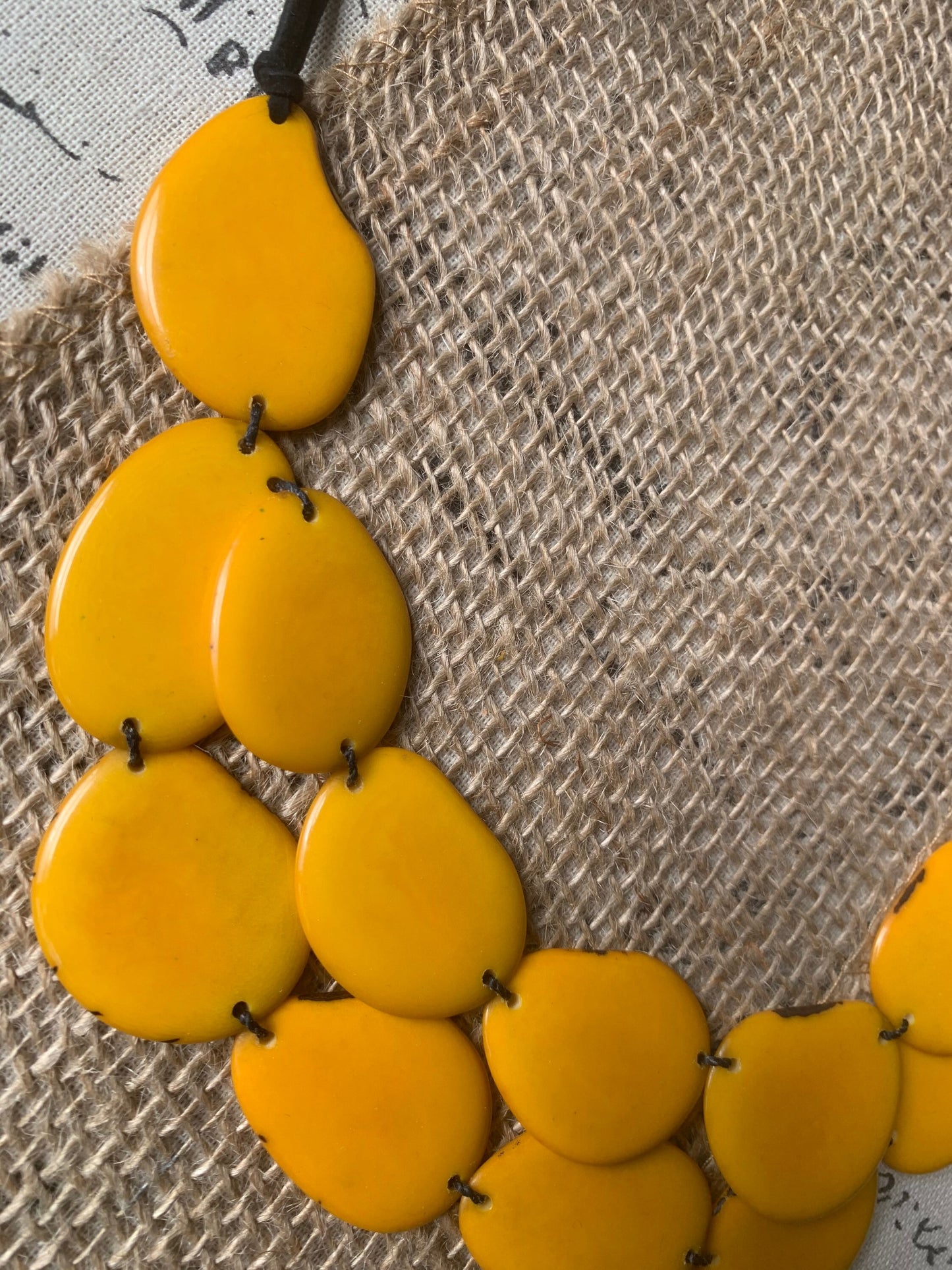 Yellow statement necklace Fall Tagua jewelry Big bold chunky necklace Anniversary gift for wife Double layered collar with leather