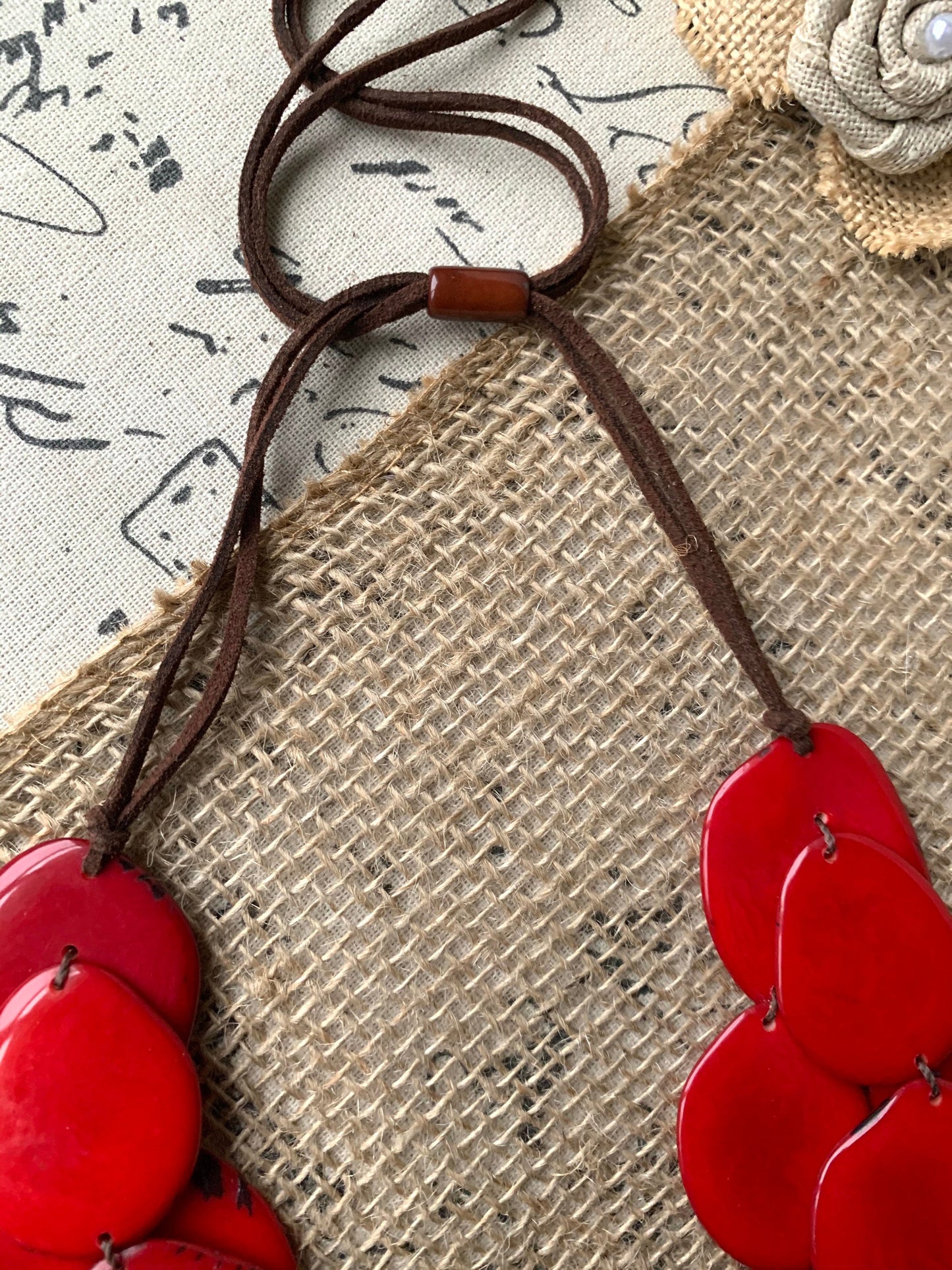 Red triple layer statement necklace Tagua nut jewelry Big bold chunky necklace Triple 3 strands bib collar Anniversary gift ideas for wife
