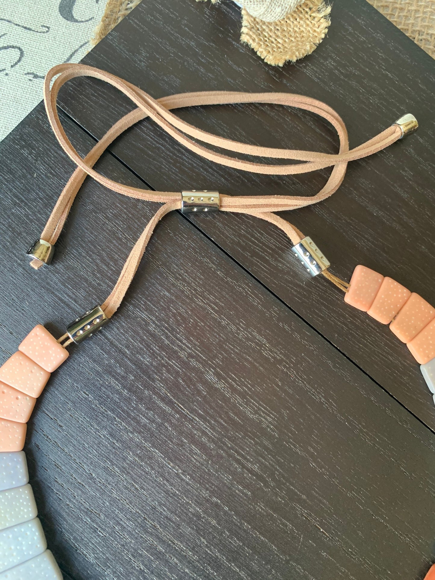 Brown gray and peach modern Tagua necklace Fall trendy fashion Contemporary statement necklace Anniversary gift Big bold chunky necklace