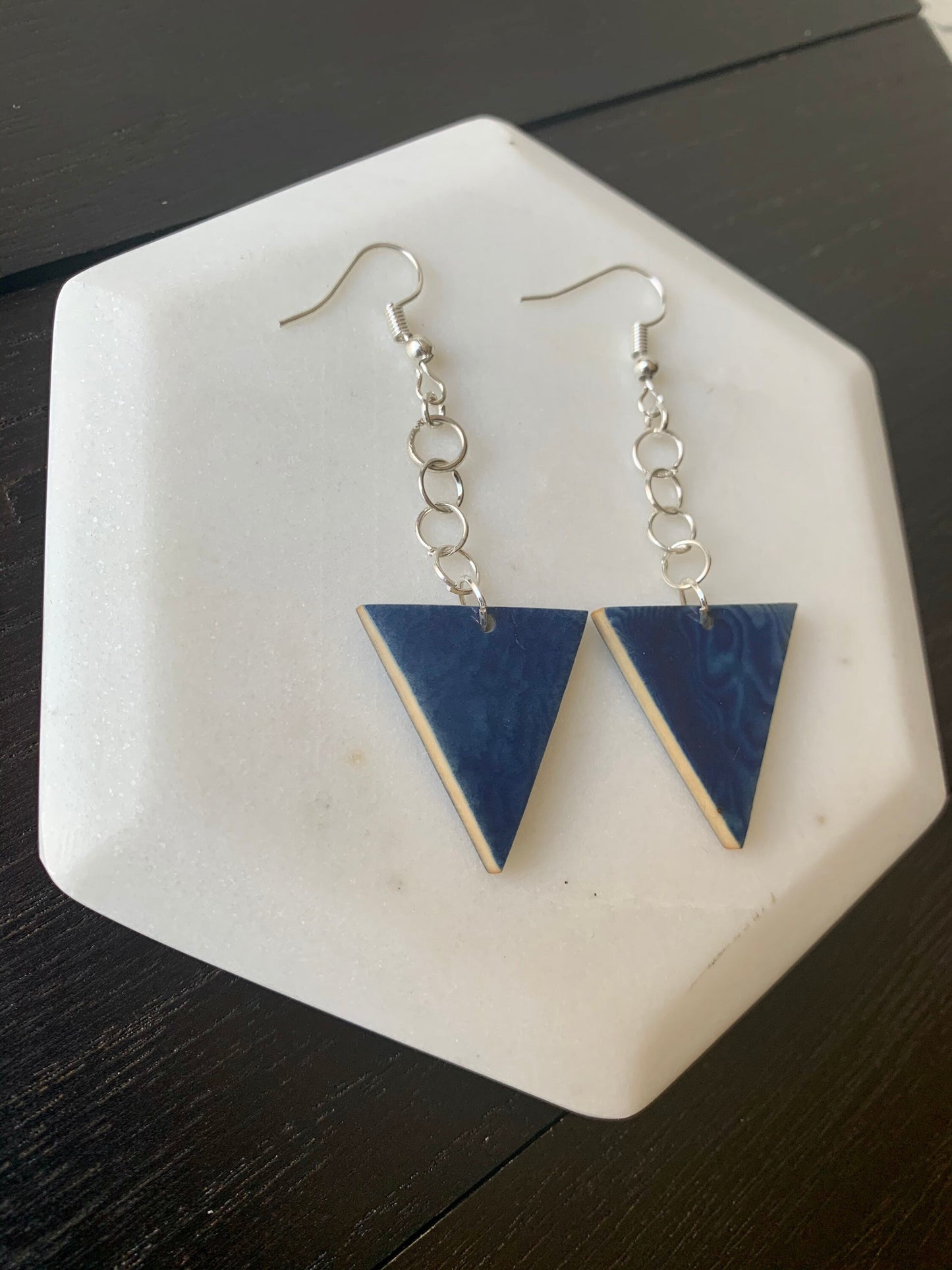 Blue geometric Tagua earrings Big dangle earrings Spring fashion trend Mod boho drops Extra long earrings Geometric Easter basket gifts
