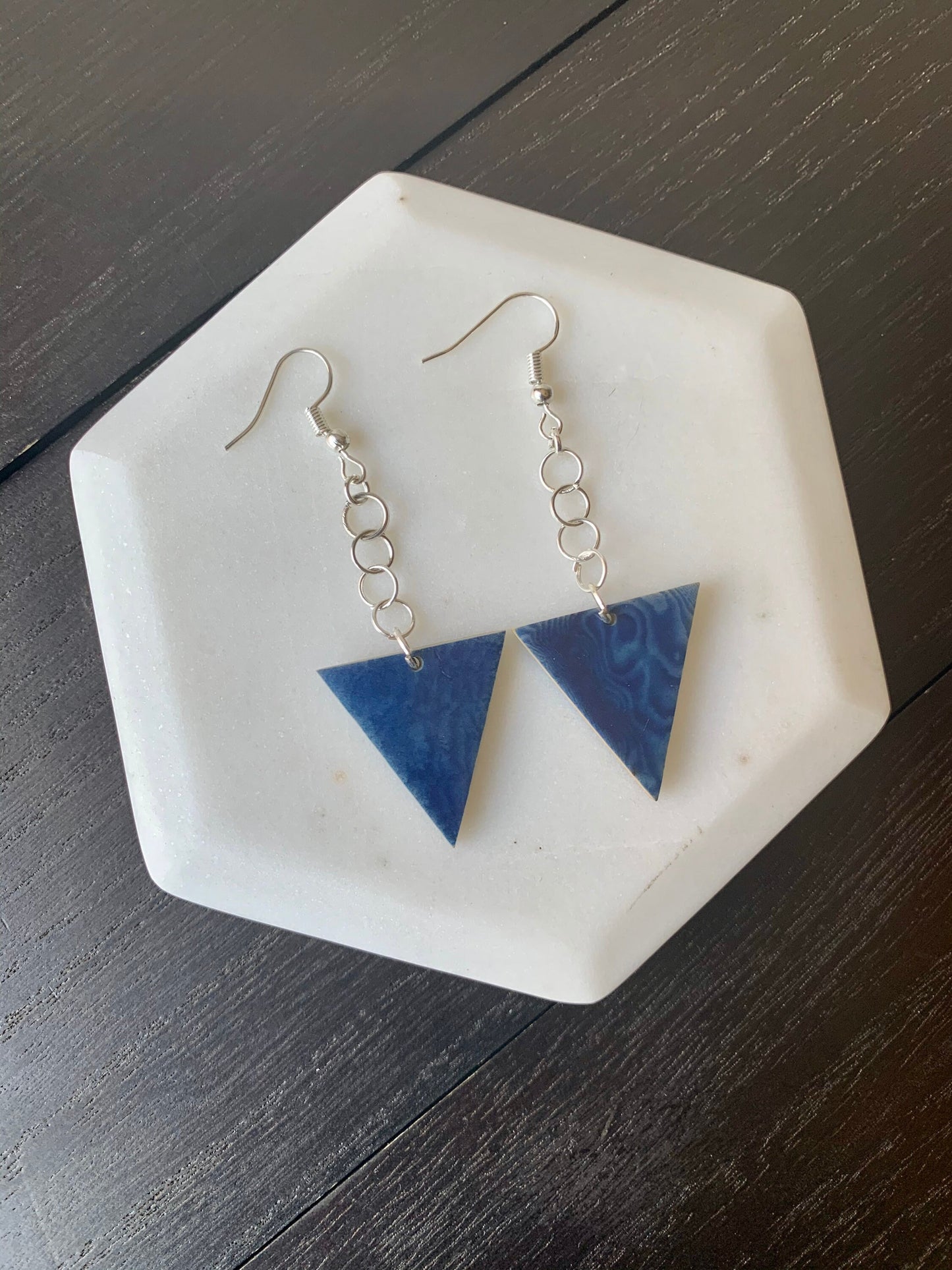 Blue geometric Tagua earrings Big dangle earrings Spring fashion trend Mod boho drops Extra long earrings Geometric Easter basket gifts