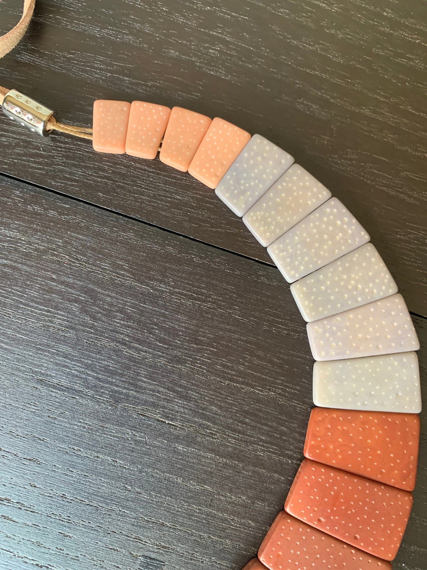Brown gray and peach modern Tagua necklace Fall trendy fashion Contemporary statement necklace Anniversary gift Big bold chunky necklace