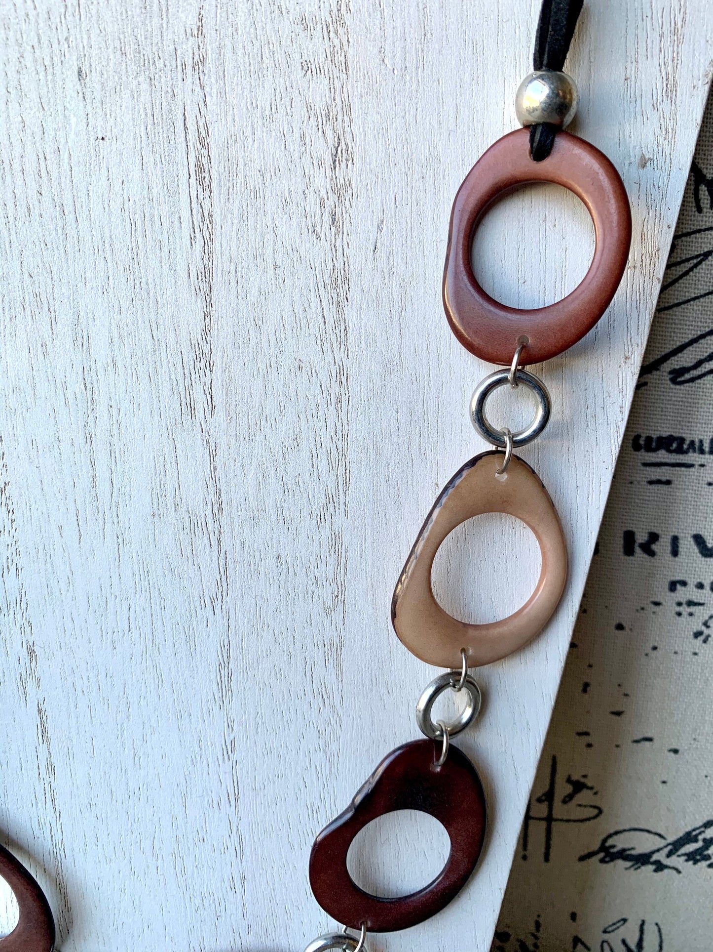 Brown extra long statement necklace Tagua jewelry Spring fashion style Lightweight beaded necklace Mother's day gifts Easter style trends