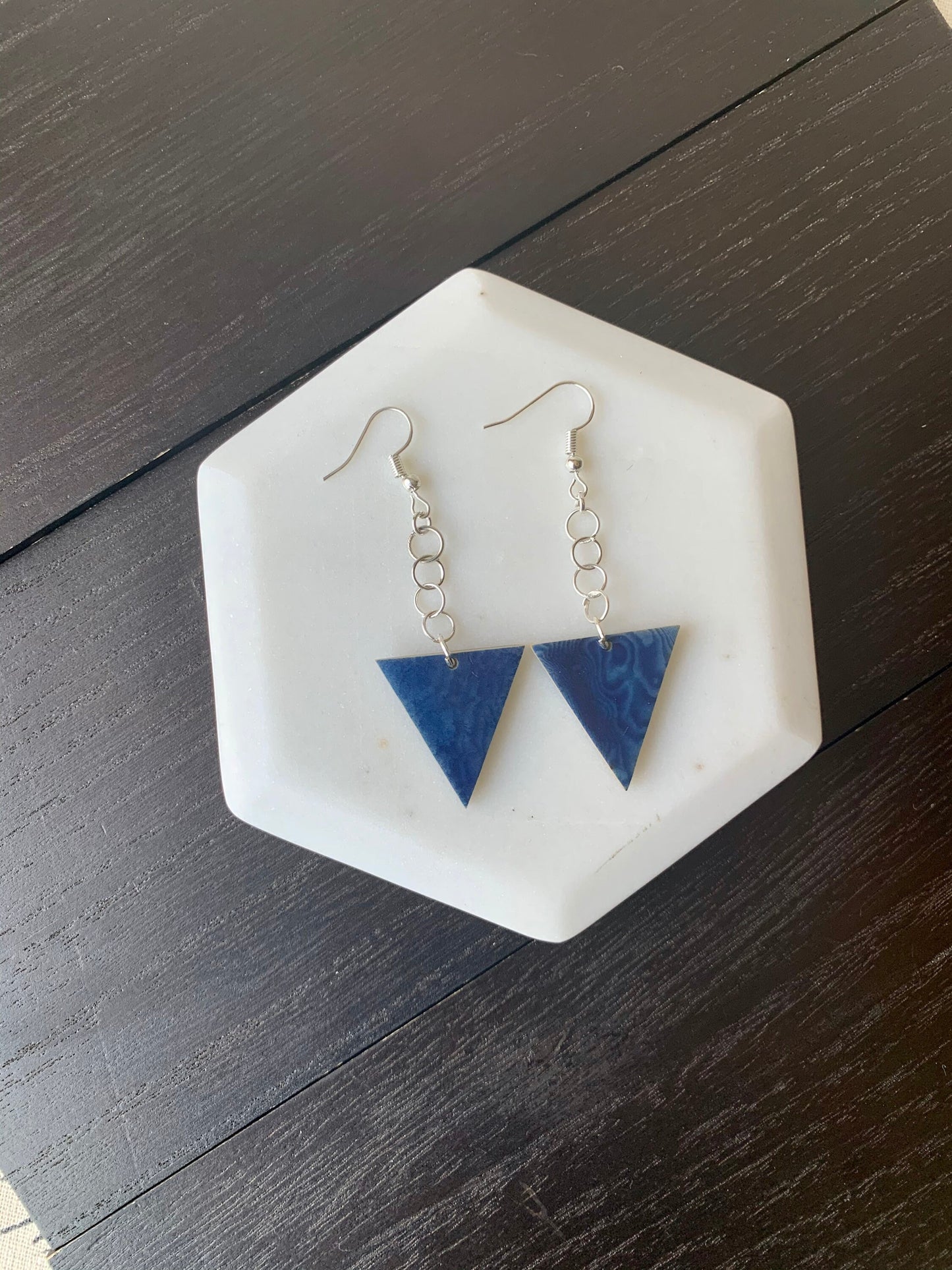 Blue geometric Tagua earrings Big dangle earrings Spring fashion trend Mod boho drops Extra long earrings Geometric Easter basket gifts