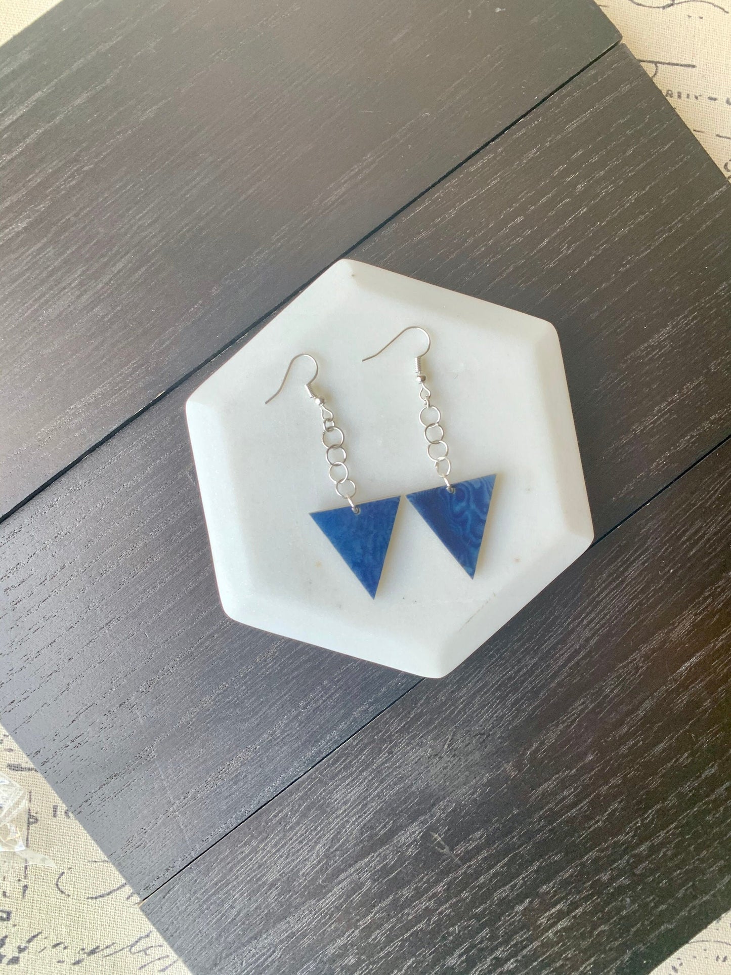 Blue geometric Tagua earrings Big dangle earrings Spring fashion trend Mod boho drops Extra long earrings Geometric Easter basket gifts