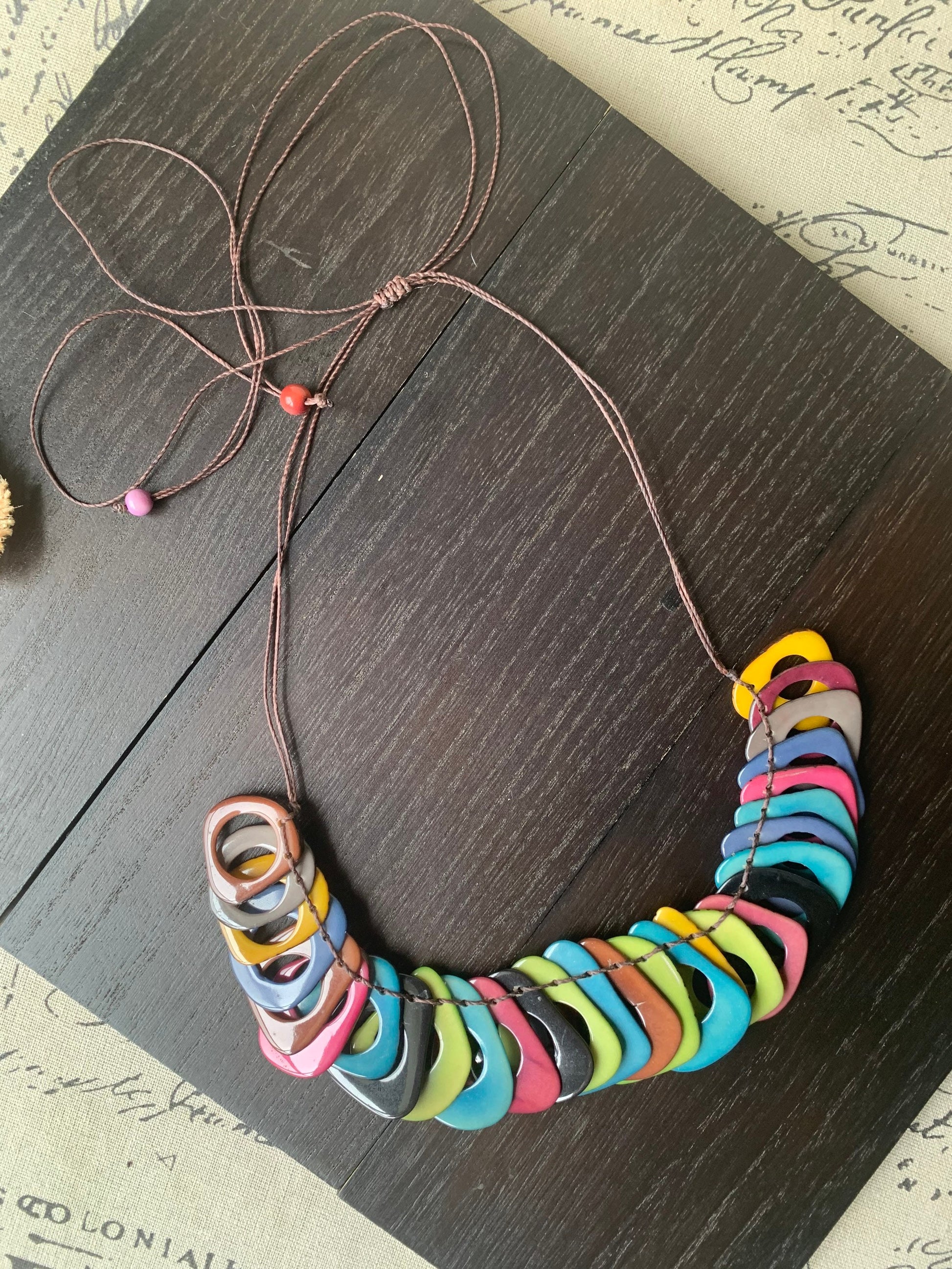 Rainbow Tagua necklace with adjustable cord Mother’s Day gifts for mom Chunky beaded necklace Sunmer trendy fashion Big bold statement bib