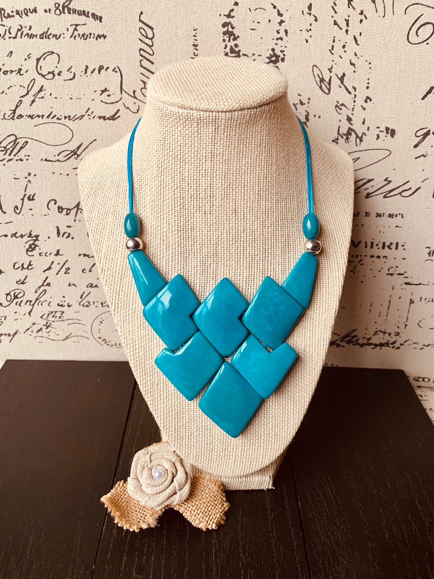 Turquoise blue tagua necklace Fall style trends Geometric necklaces for women Lightweight fashion necklace Anniversary gifts for wife
