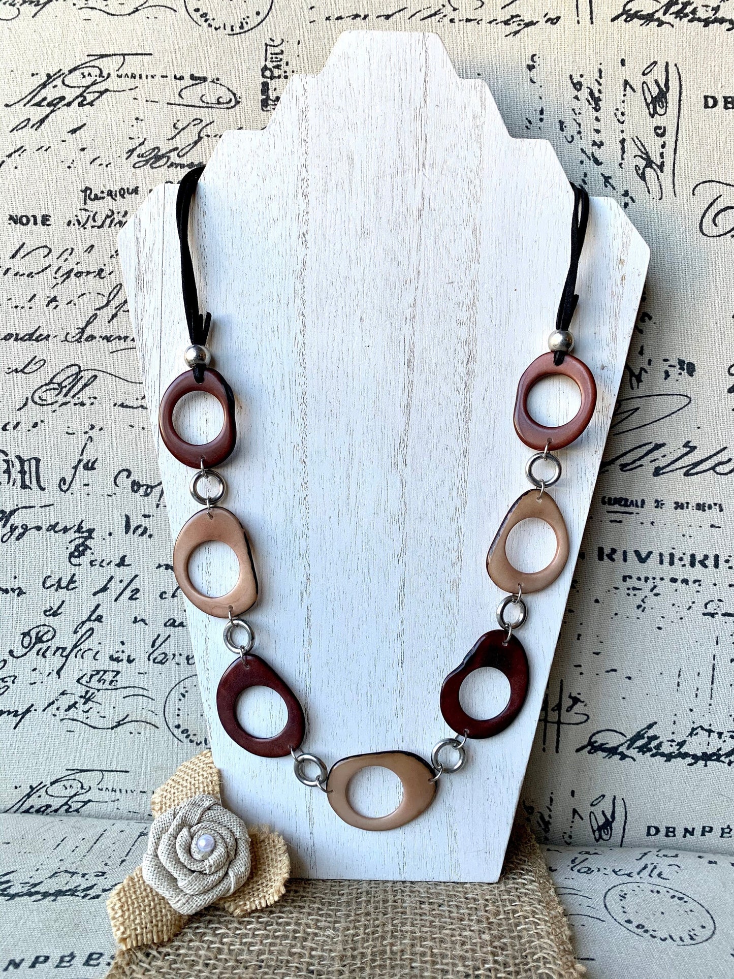 Brown extra long statement necklace Tagua jewelry Spring fashion style Lightweight beaded necklace Mother's day gifts Easter style trends