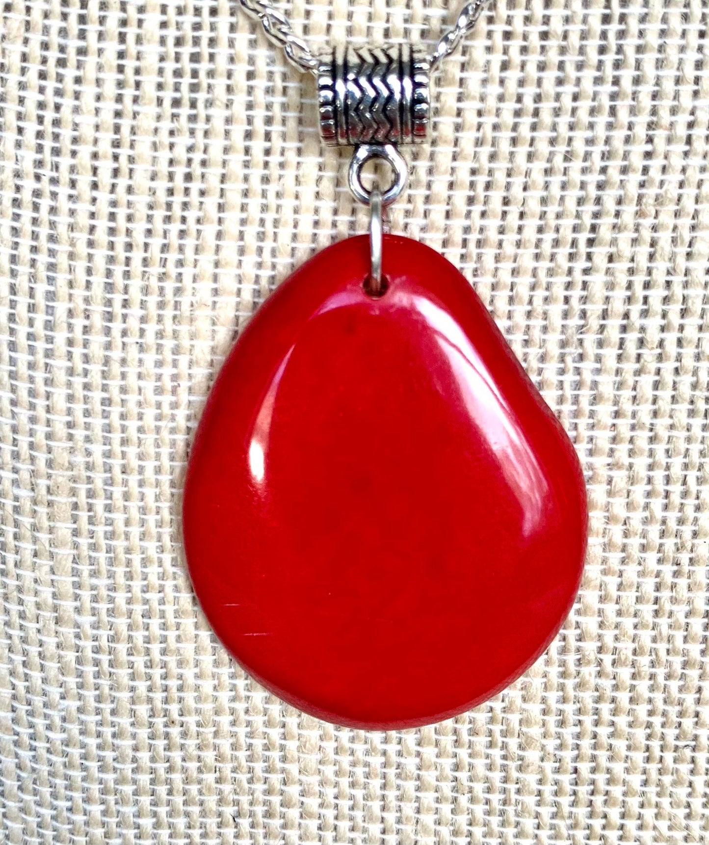Red Tagua pendant Christmas gifts under 10 Fashion jewelry Handmade beaded pendant NO chain Spring fashion trends Beach trendy style
