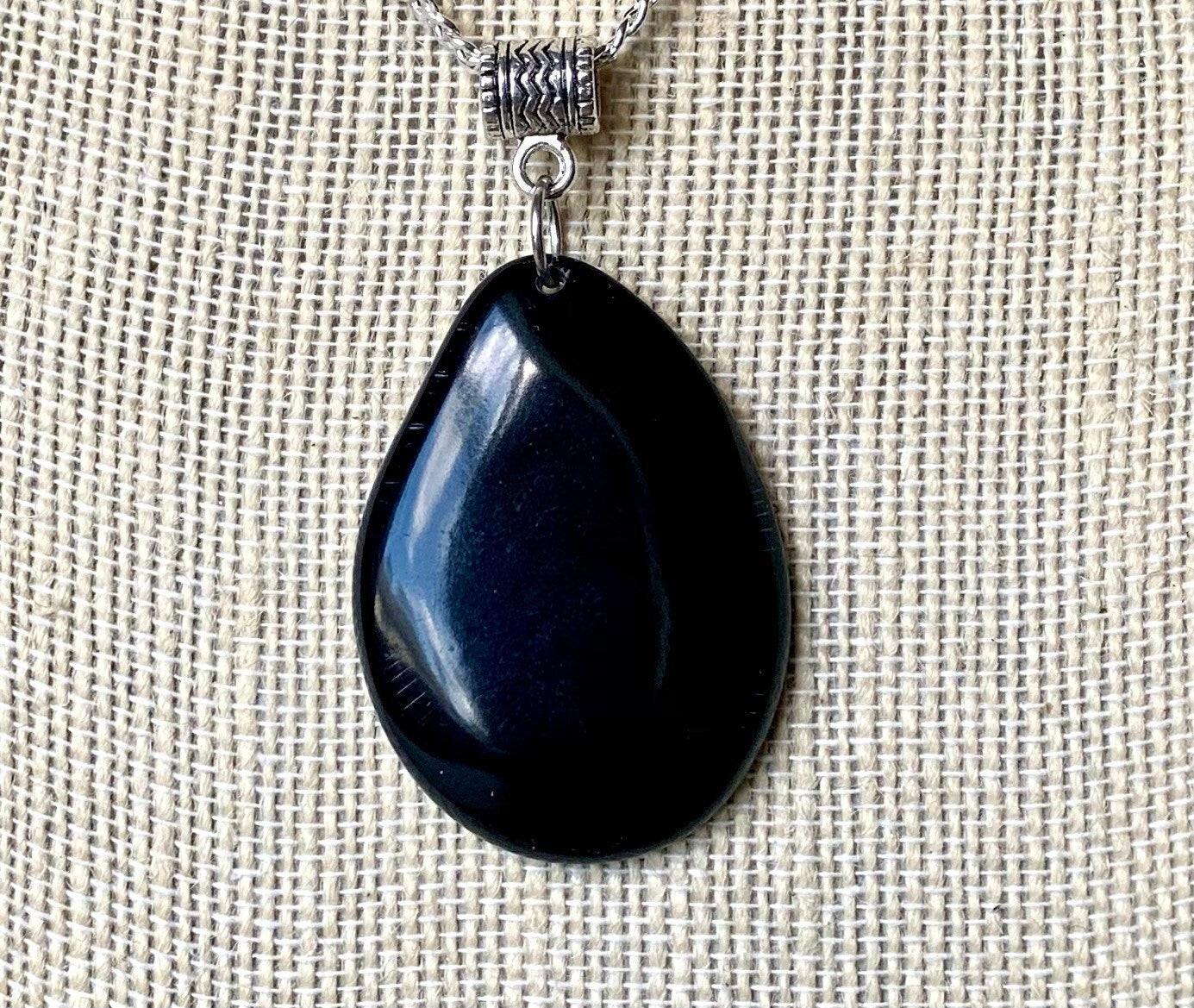 Black Tagua pendant Mother's day gifts under 10 for wife Fashion jewelry Handmade beaded pendant NO chain Boho style One of a kind Organic