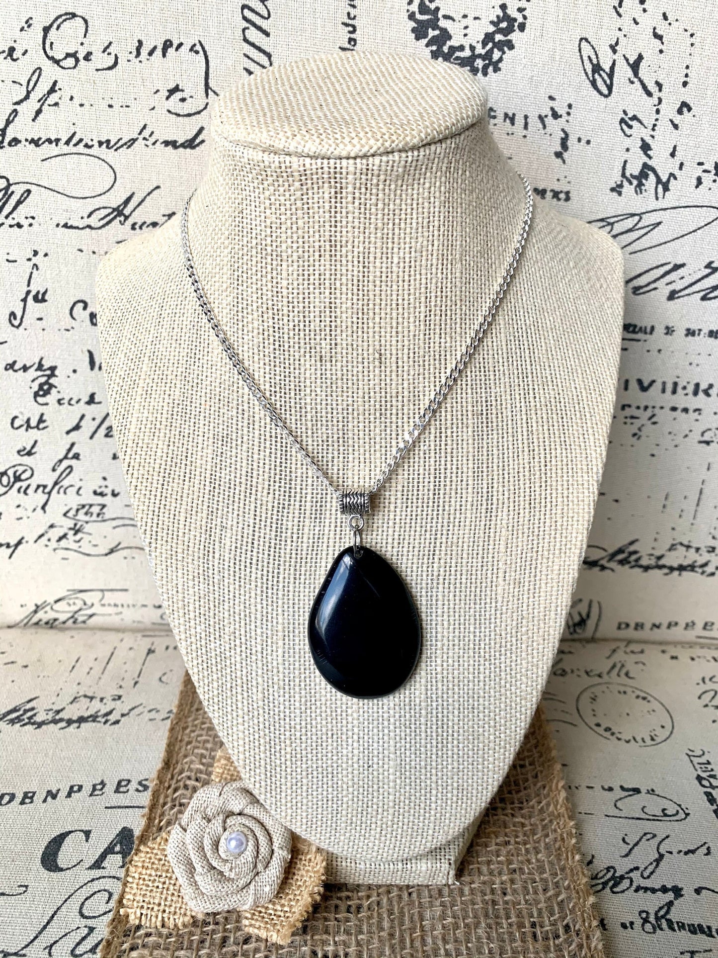 Black Tagua pendant Mother's day gifts under 10 for wife Fashion jewelry Handmade beaded pendant NO chain Boho style One of a kind Organic