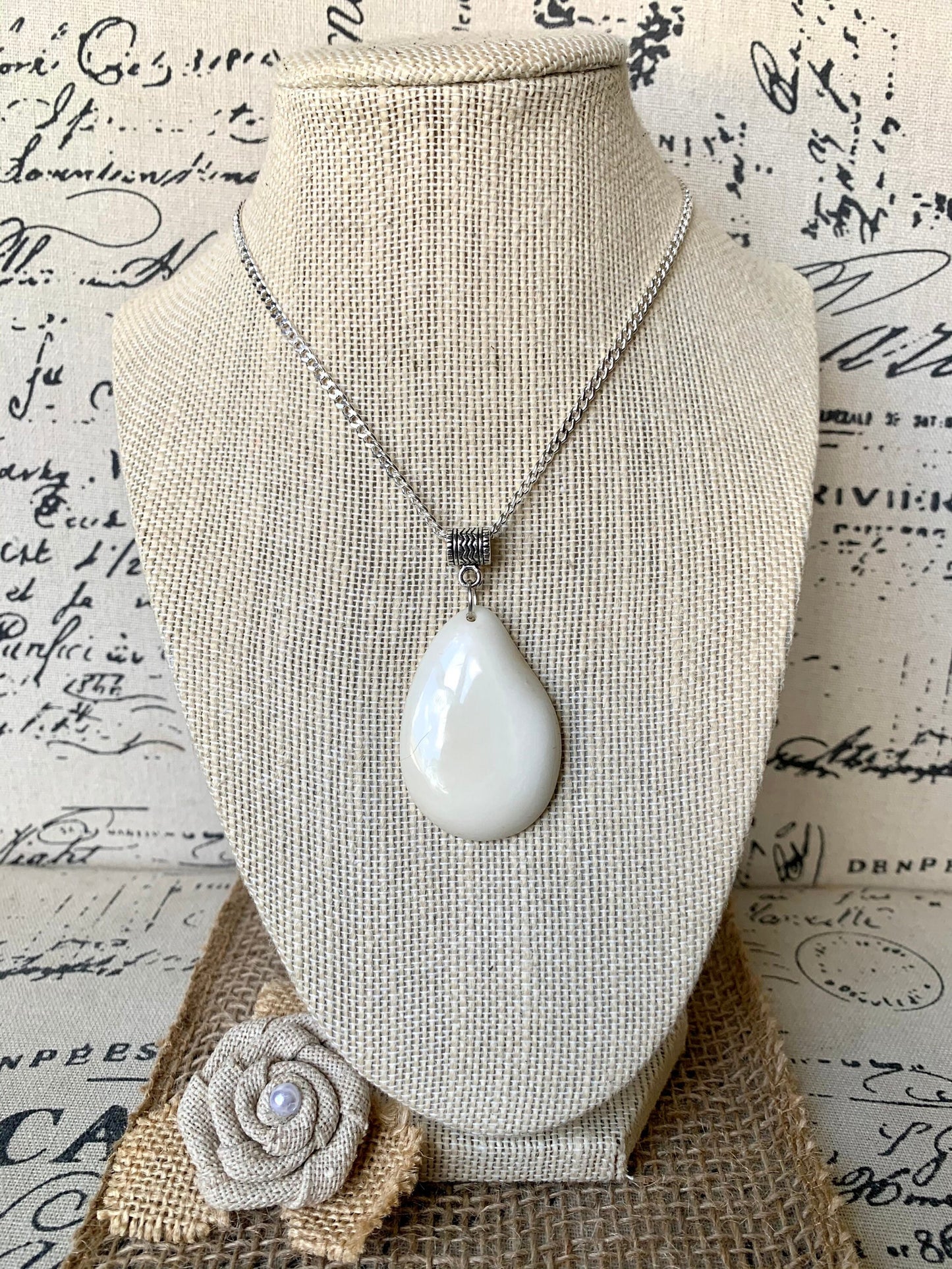 White Tagua pendant Mother’s Day gifts under 10 Fashion jewelry Beaded pendant NO chain 14 year Ivory wedding anniversary gift for wife