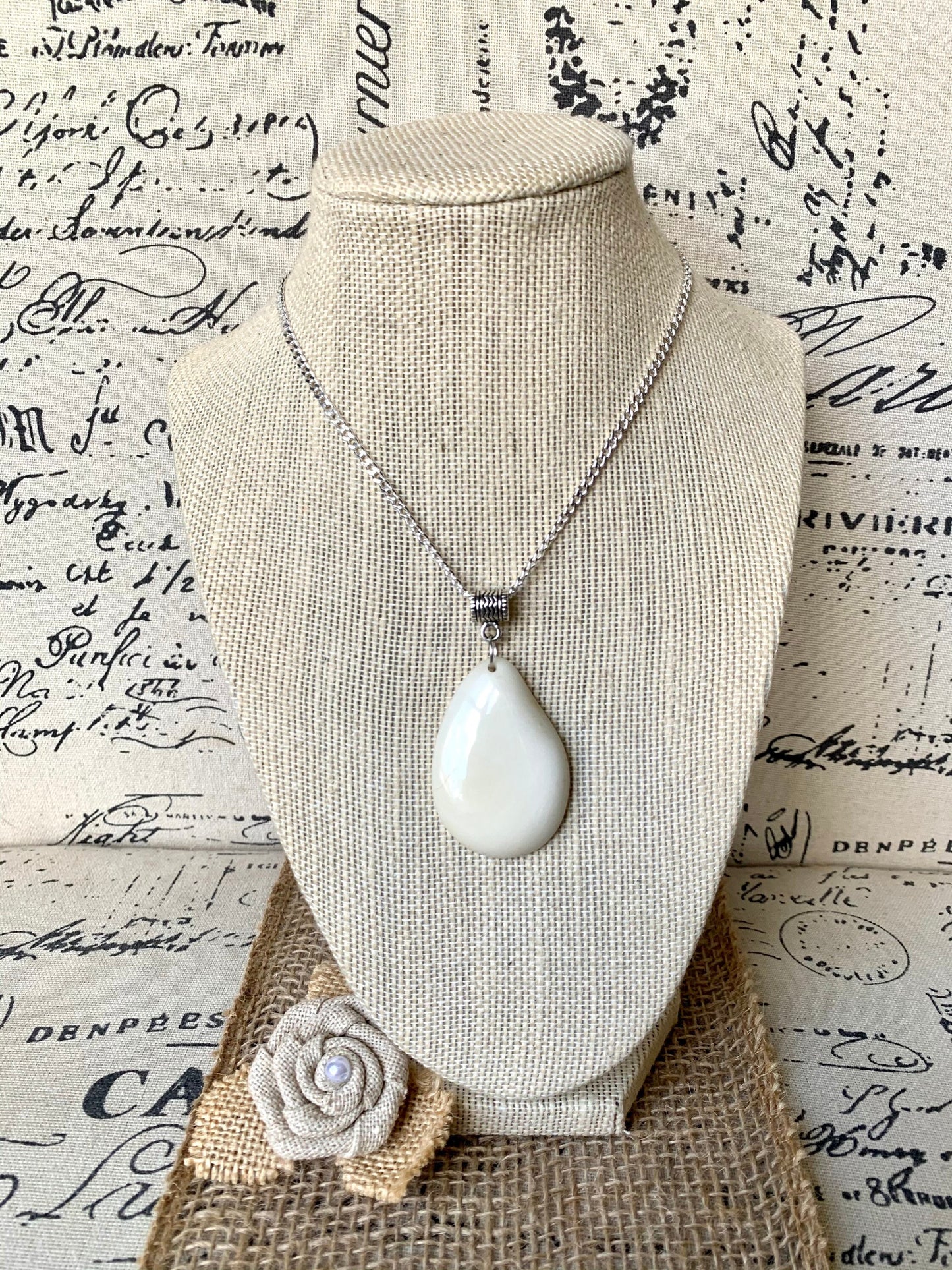White Tagua pendant Mother’s Day gifts under 10 Fashion jewelry Beaded pendant NO chain 14 year Ivory wedding anniversary gift for wife