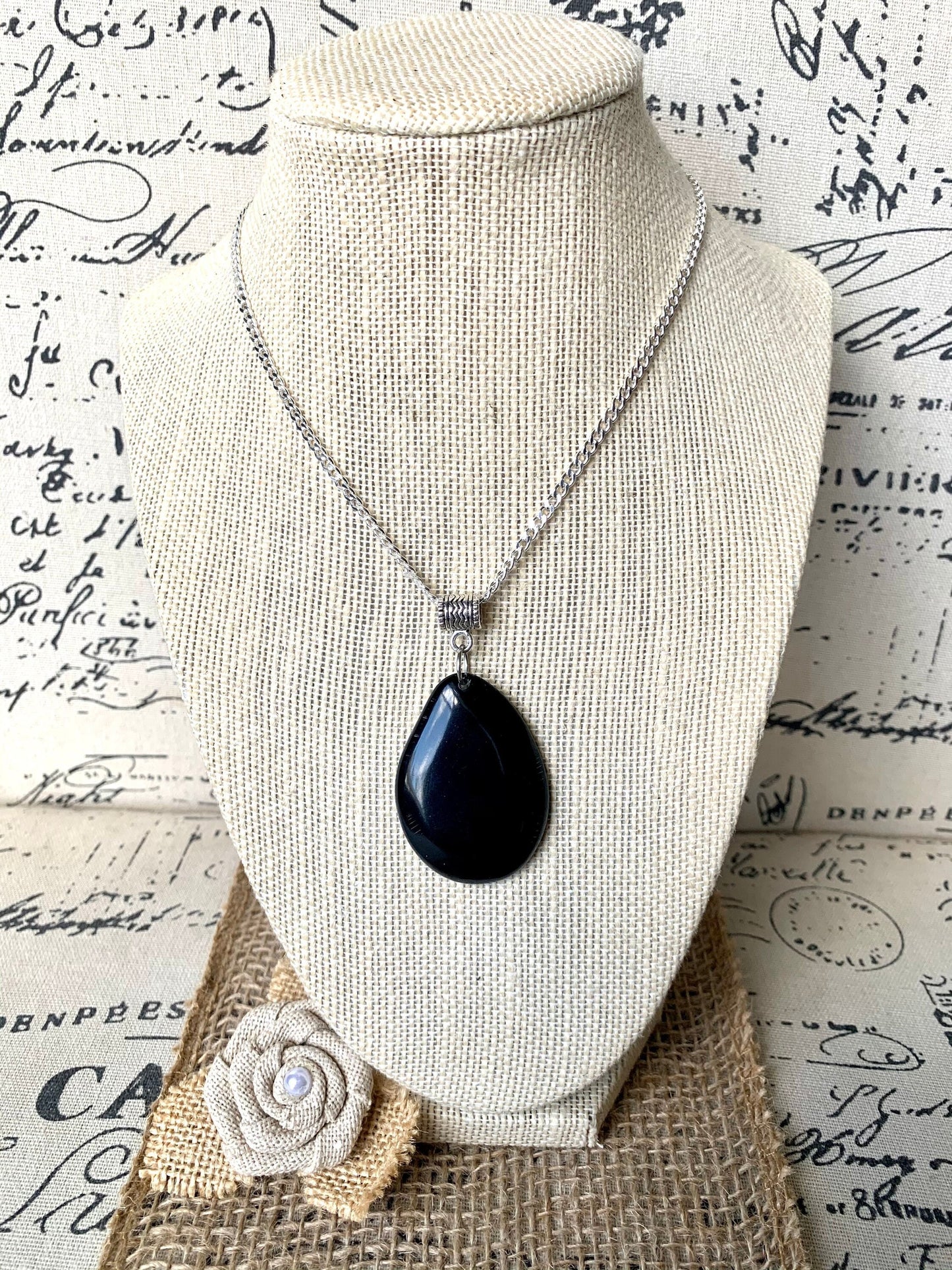 Black Tagua pendant Mother's day gifts under 10 for wife Fashion jewelry Handmade beaded pendant NO chain Boho style One of a kind Organic