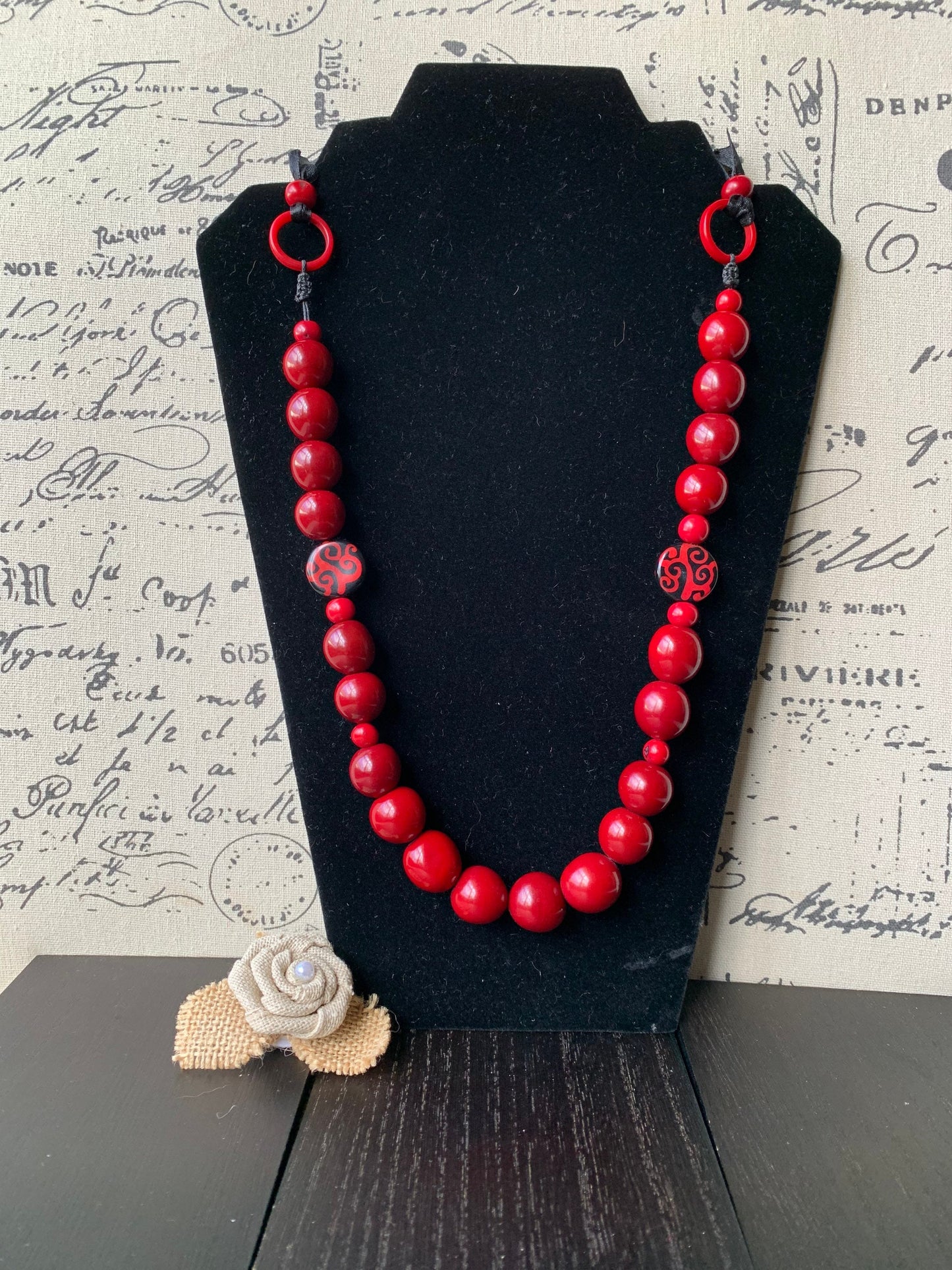 Red statement necklace with bubblegum beads Tagua necklace Mother's day gifts for wife Big bold chunky necklace Cruise fashion trends