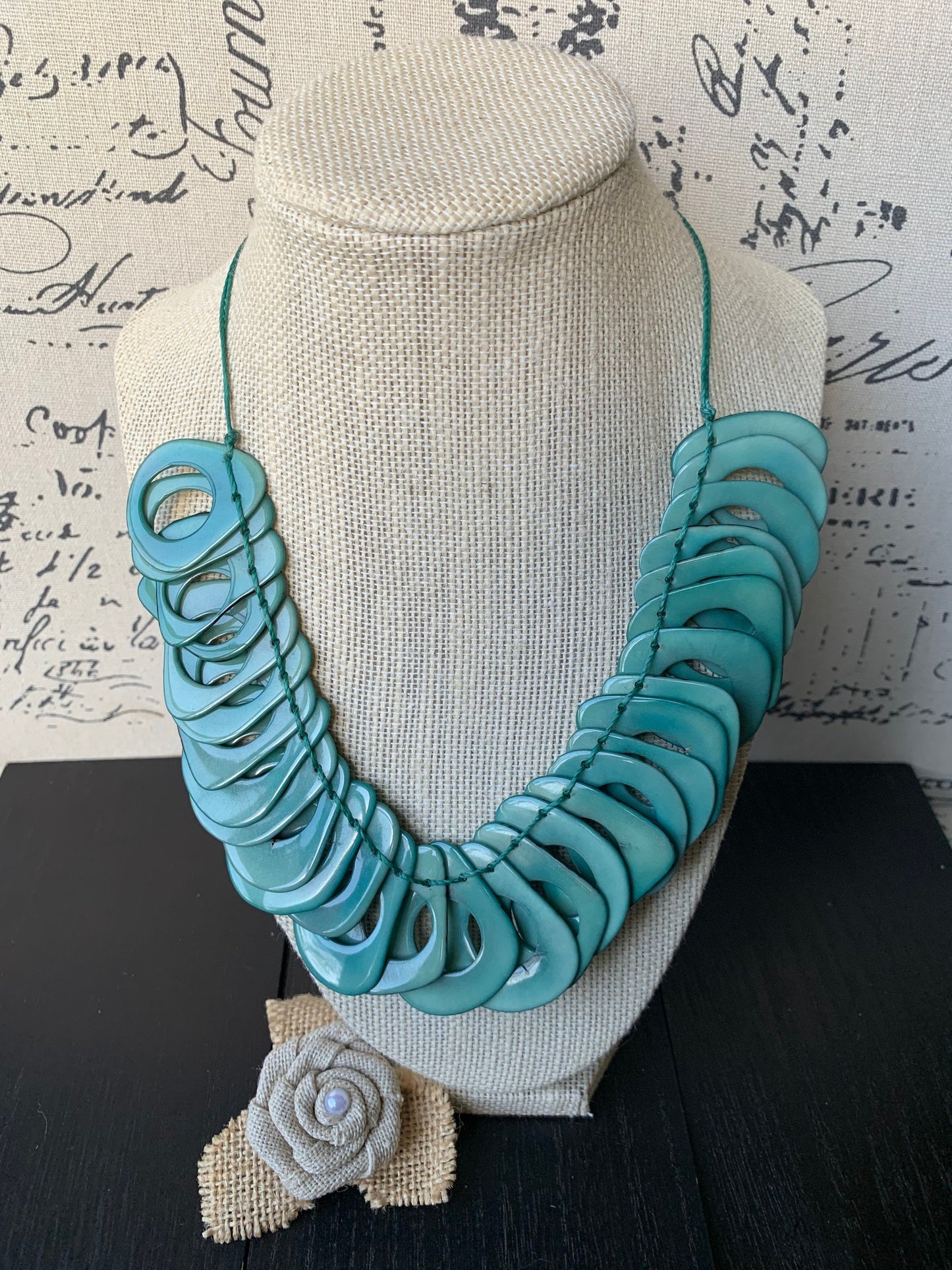 Turquoise green Tagua necklace with adjustable cord Mothers day gift ideas Chunky link necklace Summer trendy fashion Big bold statement