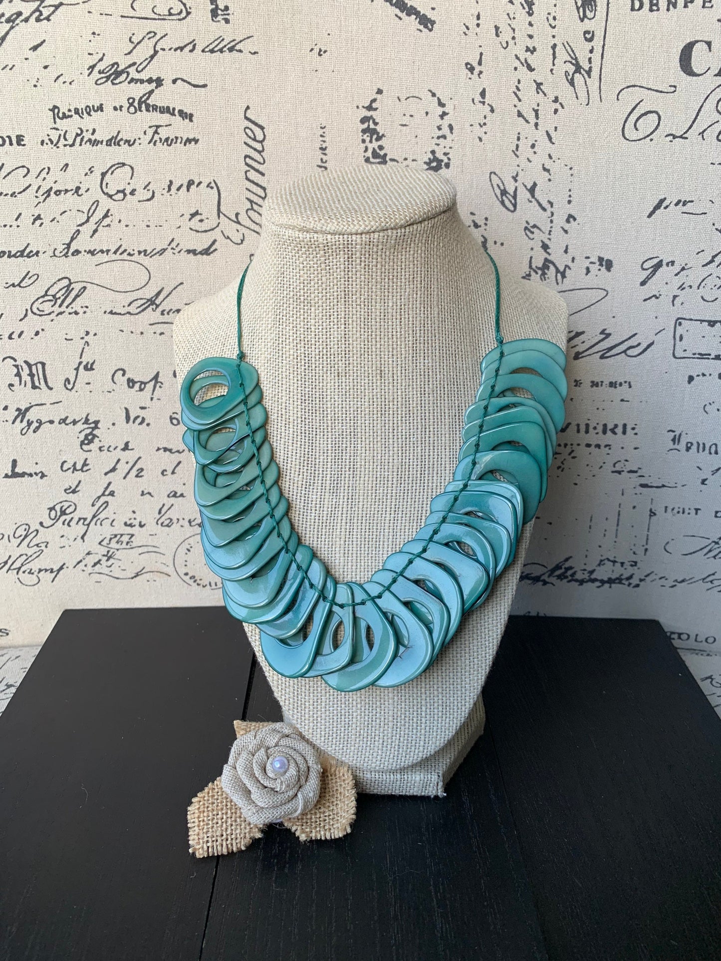 Turquoise green Tagua necklace with adjustable cord Mothers day gift ideas Chunky link necklace Summer trendy fashion Big bold statement