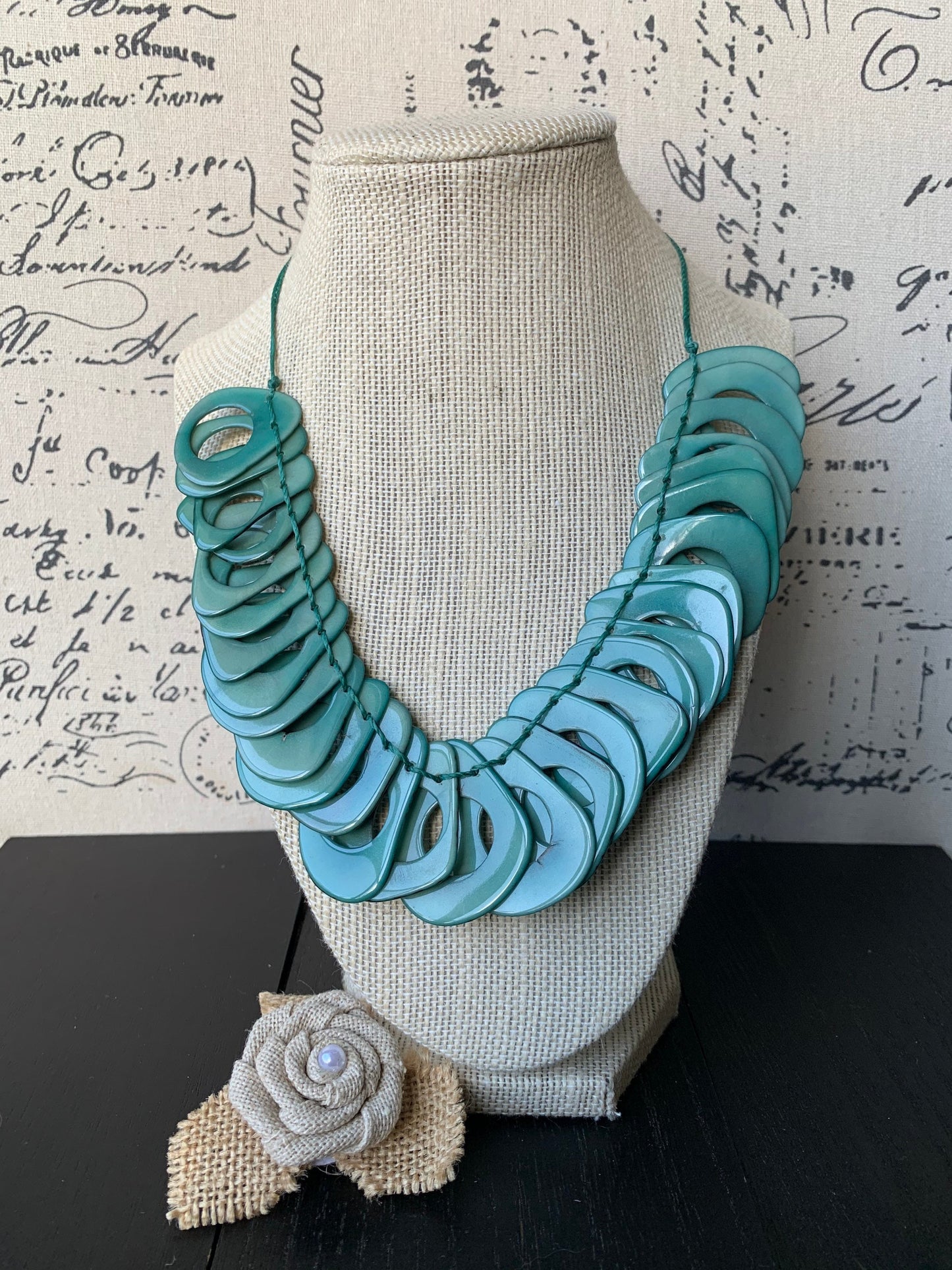 Turquoise green Tagua necklace with adjustable cord Mothers day gift ideas Chunky link necklace Summer trendy fashion Big bold statement