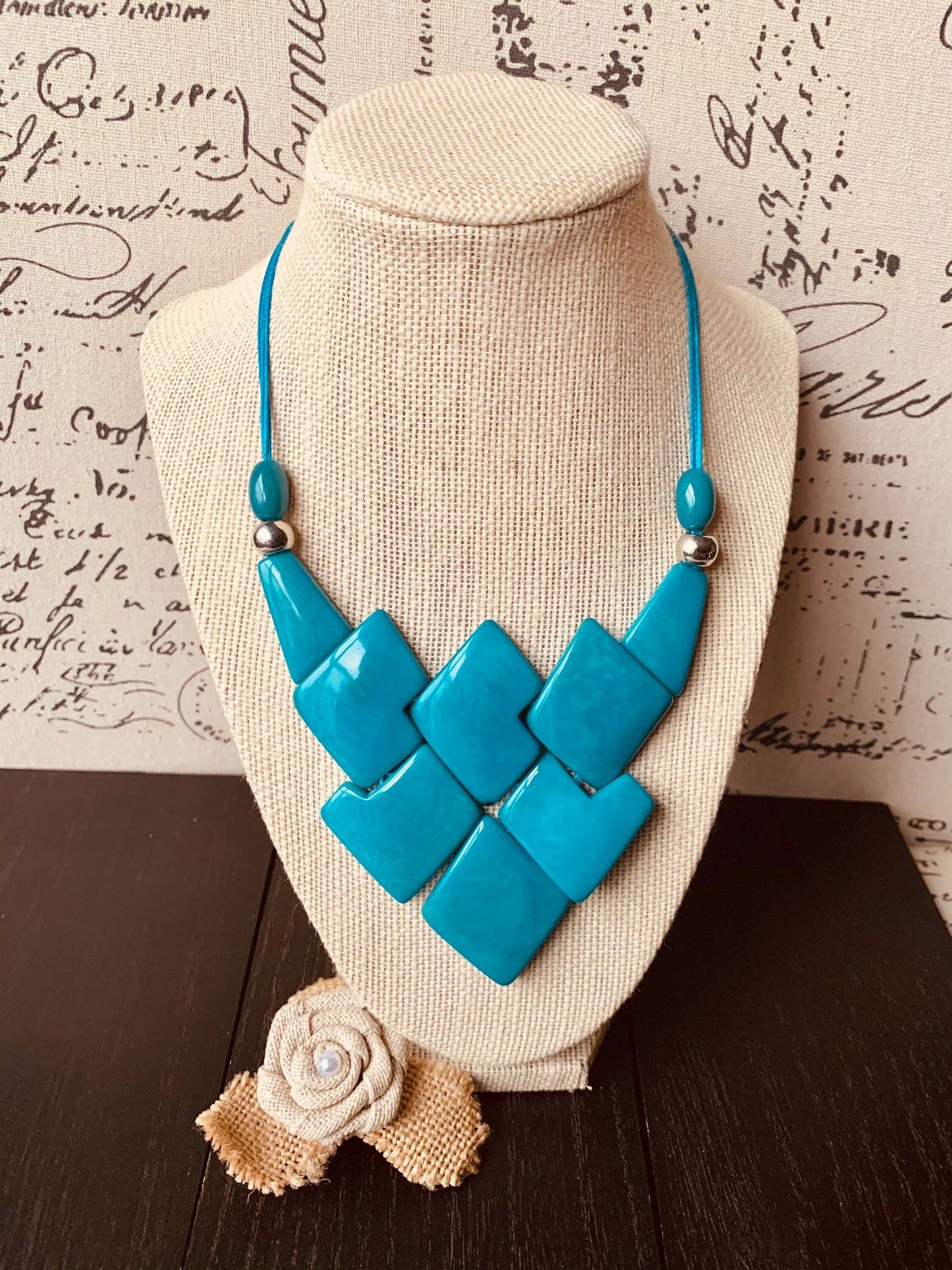 Turquoise blue tagua necklace Fall style trends Geometric necklaces for women Lightweight fashion necklace Anniversary gifts for wife