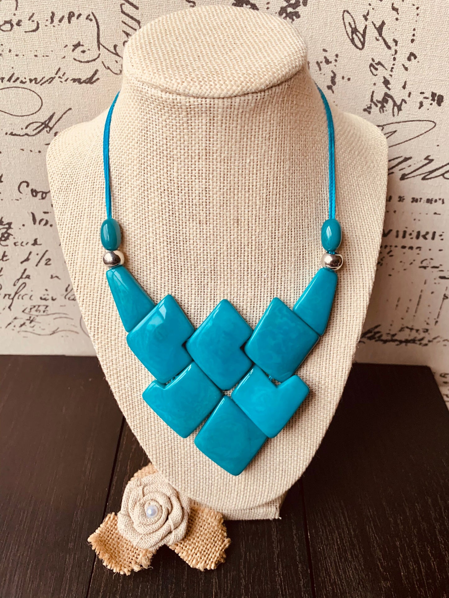 Turquoise blue tagua necklace Fall style trends Geometric necklaces for women Lightweight fashion necklace Anniversary gifts for wife