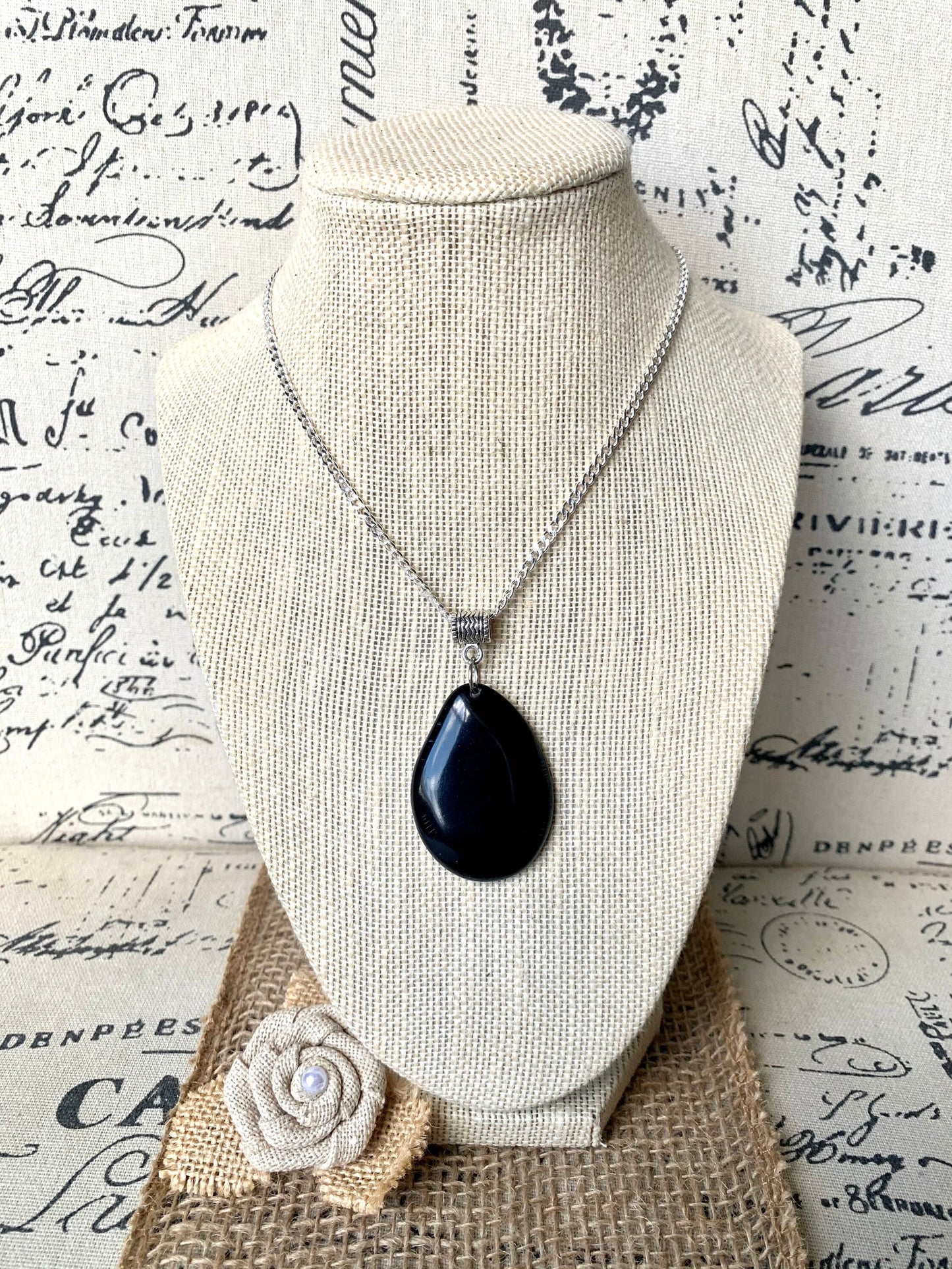 Black Tagua pendant Mother's day gifts under 10 for wife Fashion jewelry Handmade beaded pendant NO chain Boho style One of a kind Organic