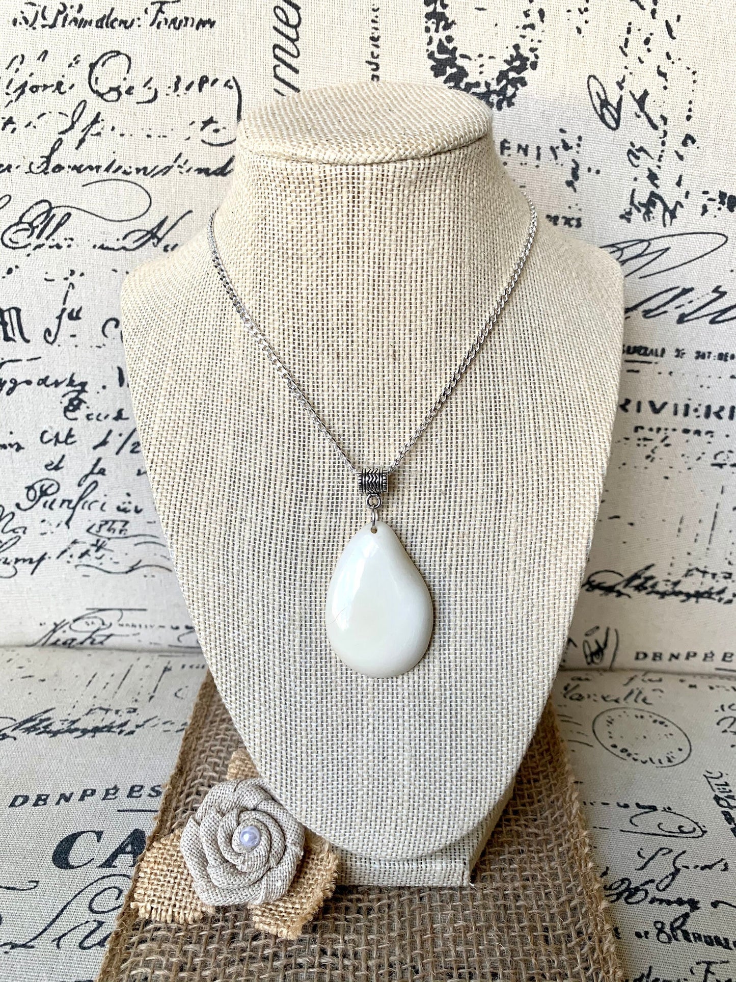 White Tagua pendant Mother’s Day gifts under 10 Fashion jewelry Beaded pendant NO chain 14 year Ivory wedding anniversary gift for wife