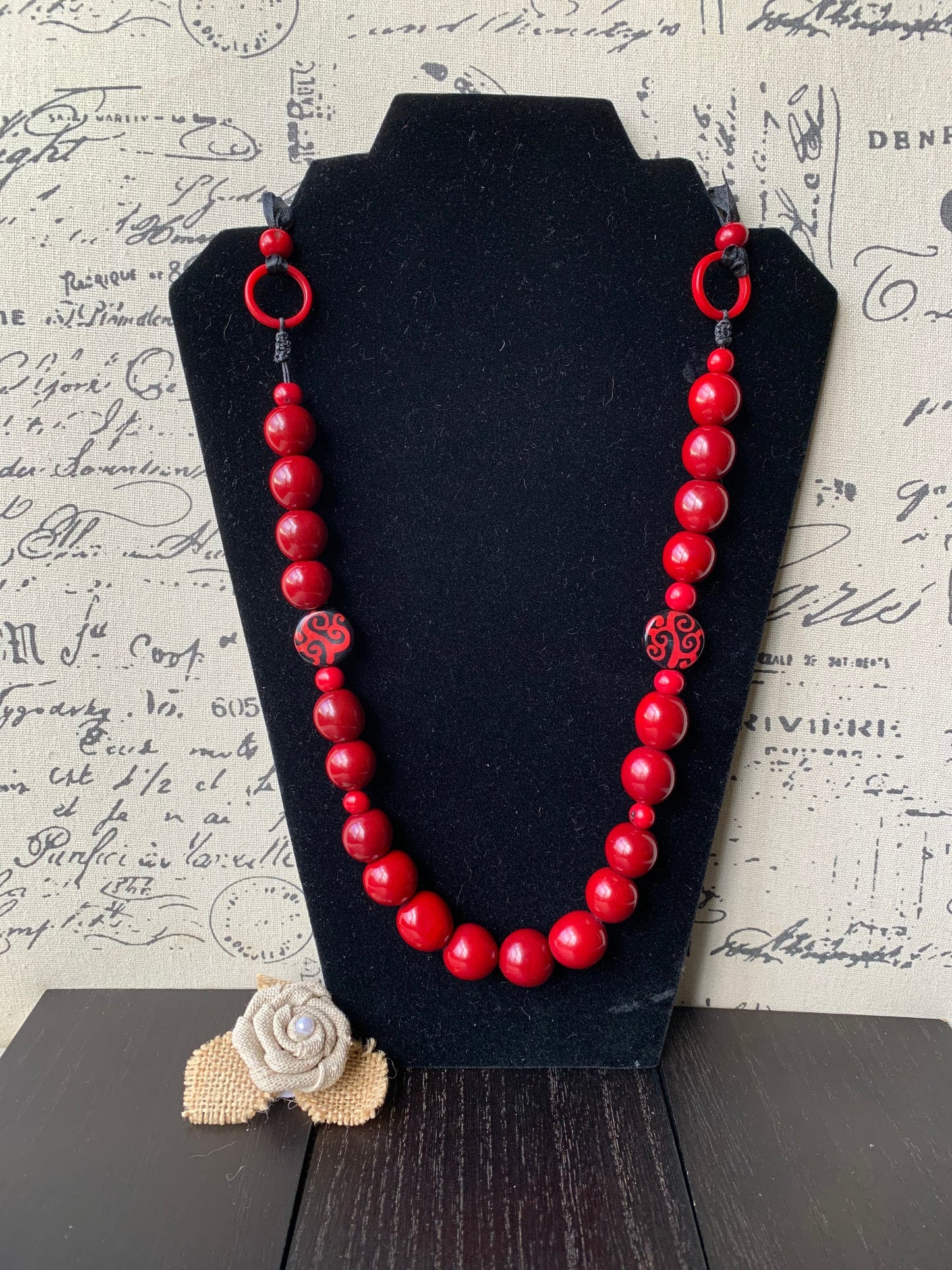 Red statement necklace with bubblegum beads Tagua necklace Mother's day gifts for wife Big bold chunky necklace Cruise fashion trends