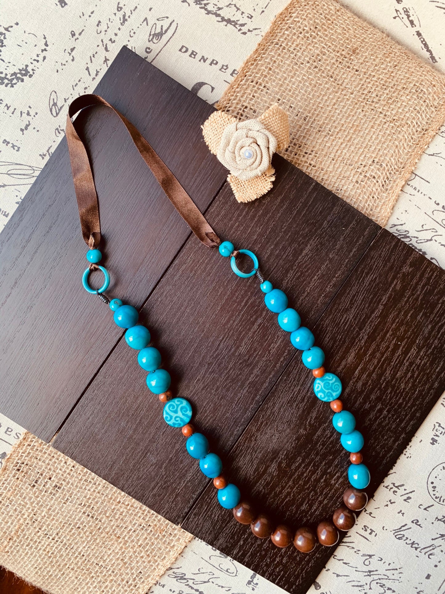 Turquoise blue and brown statement necklace with bubblegum beads Tagua necklace Big bold chunky necklace Spring fashion trends Mother's day
