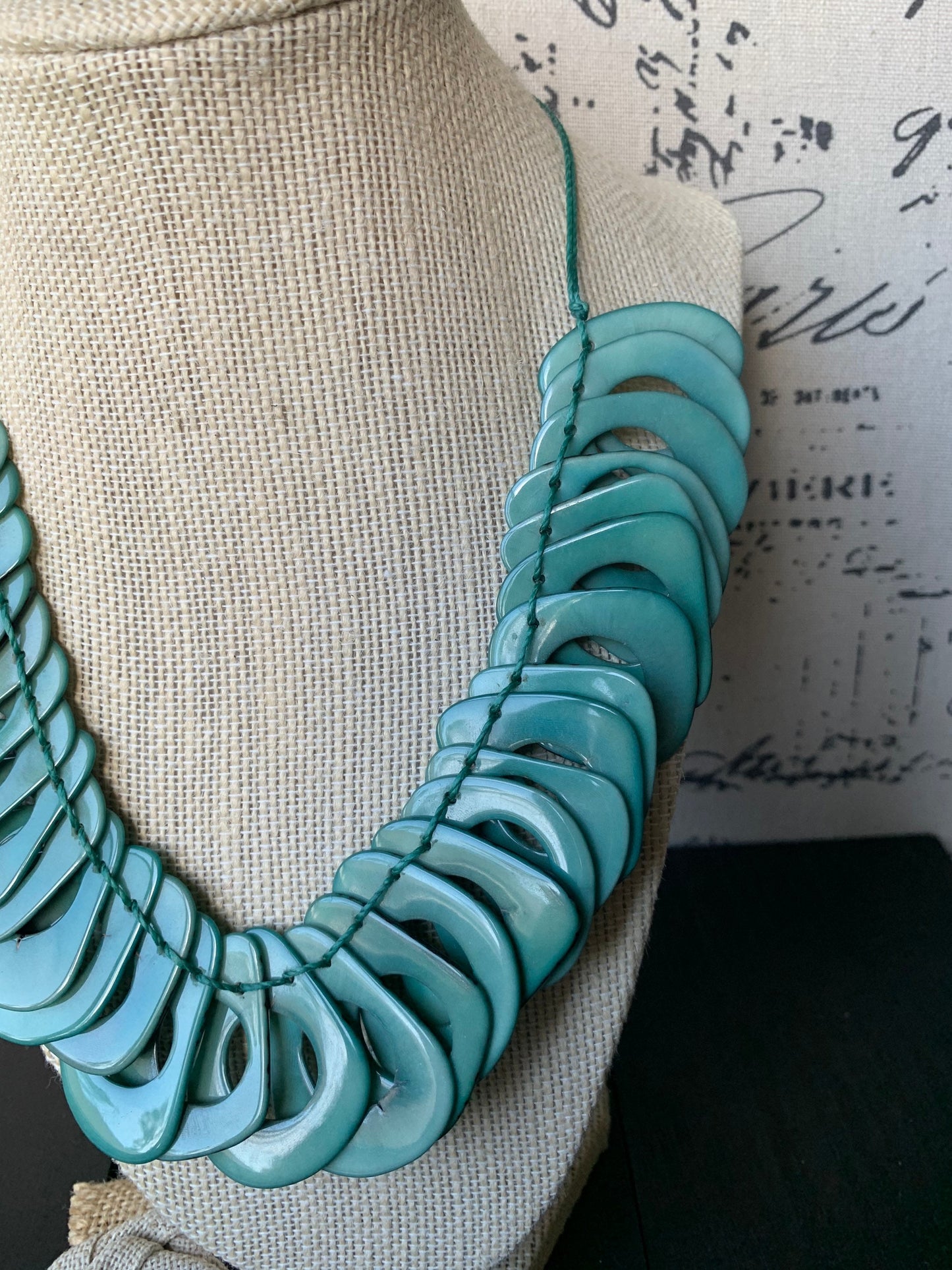 Turquoise green Tagua necklace with adjustable cord Mothers day gift ideas Chunky link necklace Summer trendy fashion Big bold statement