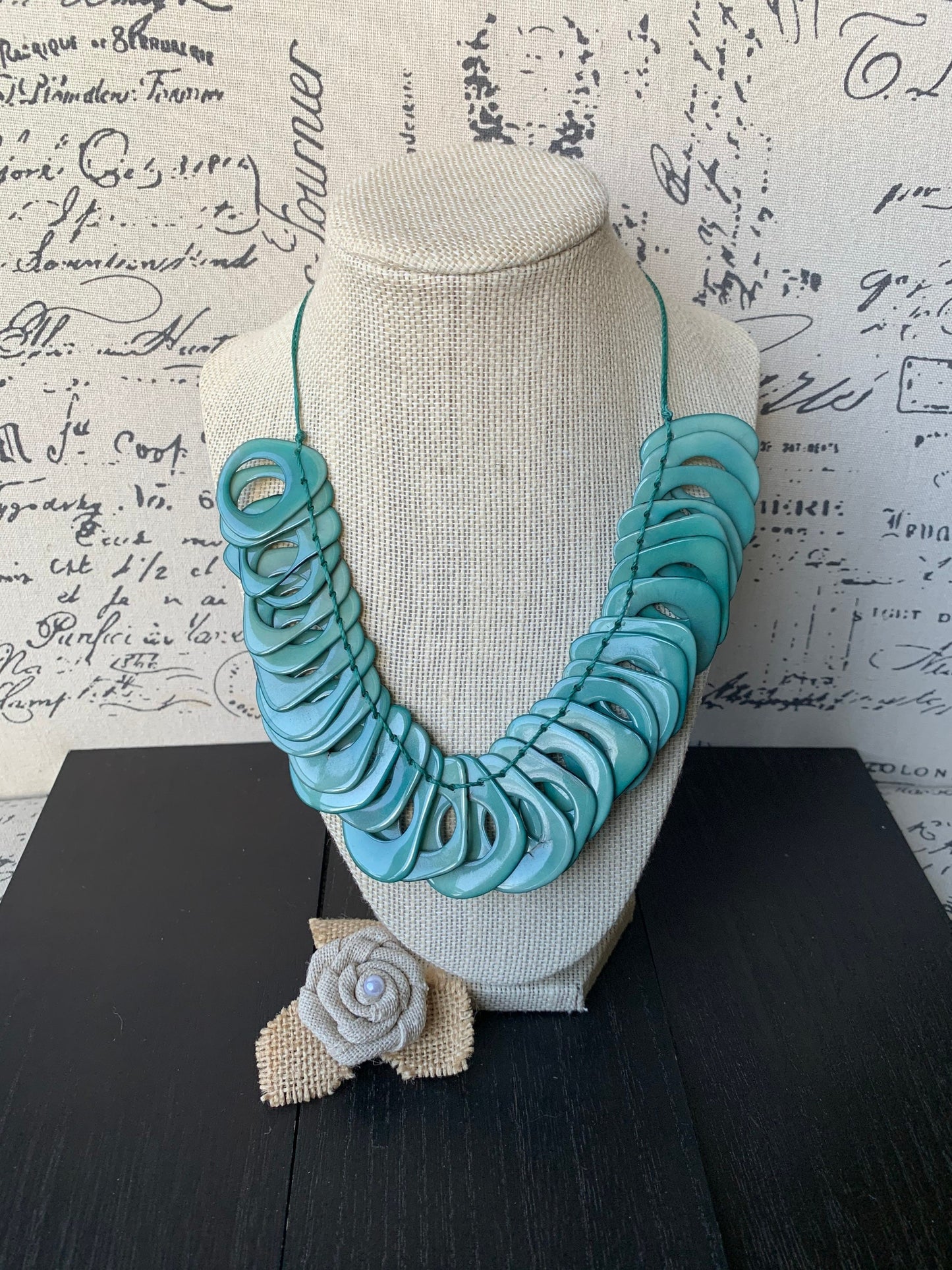 Turquoise green Tagua necklace with adjustable cord Mothers day gift ideas Chunky link necklace Summer trendy fashion Big bold statement