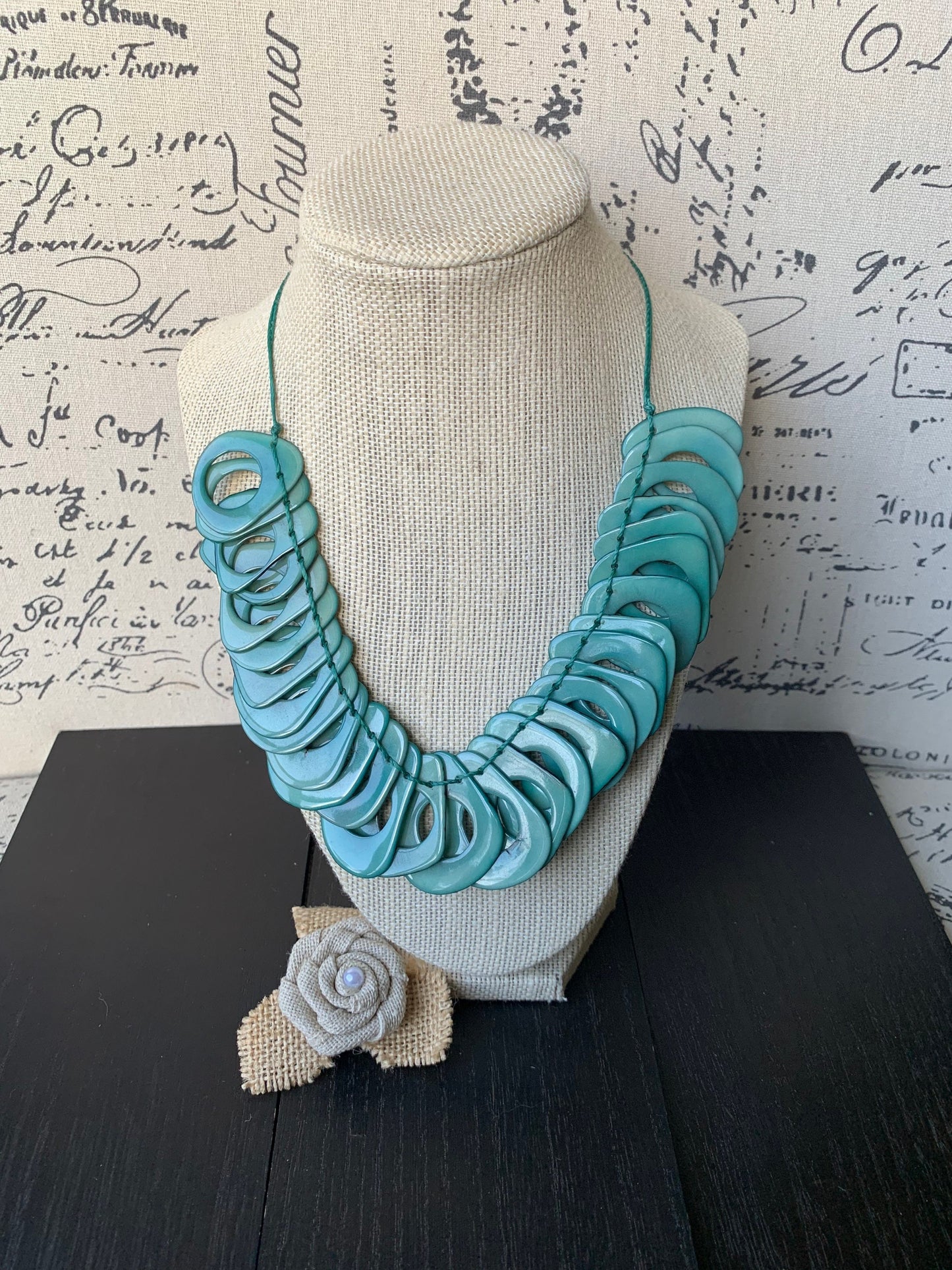 Turquoise green Tagua necklace with adjustable cord Mothers day gift ideas Chunky link necklace Summer trendy fashion Big bold statement