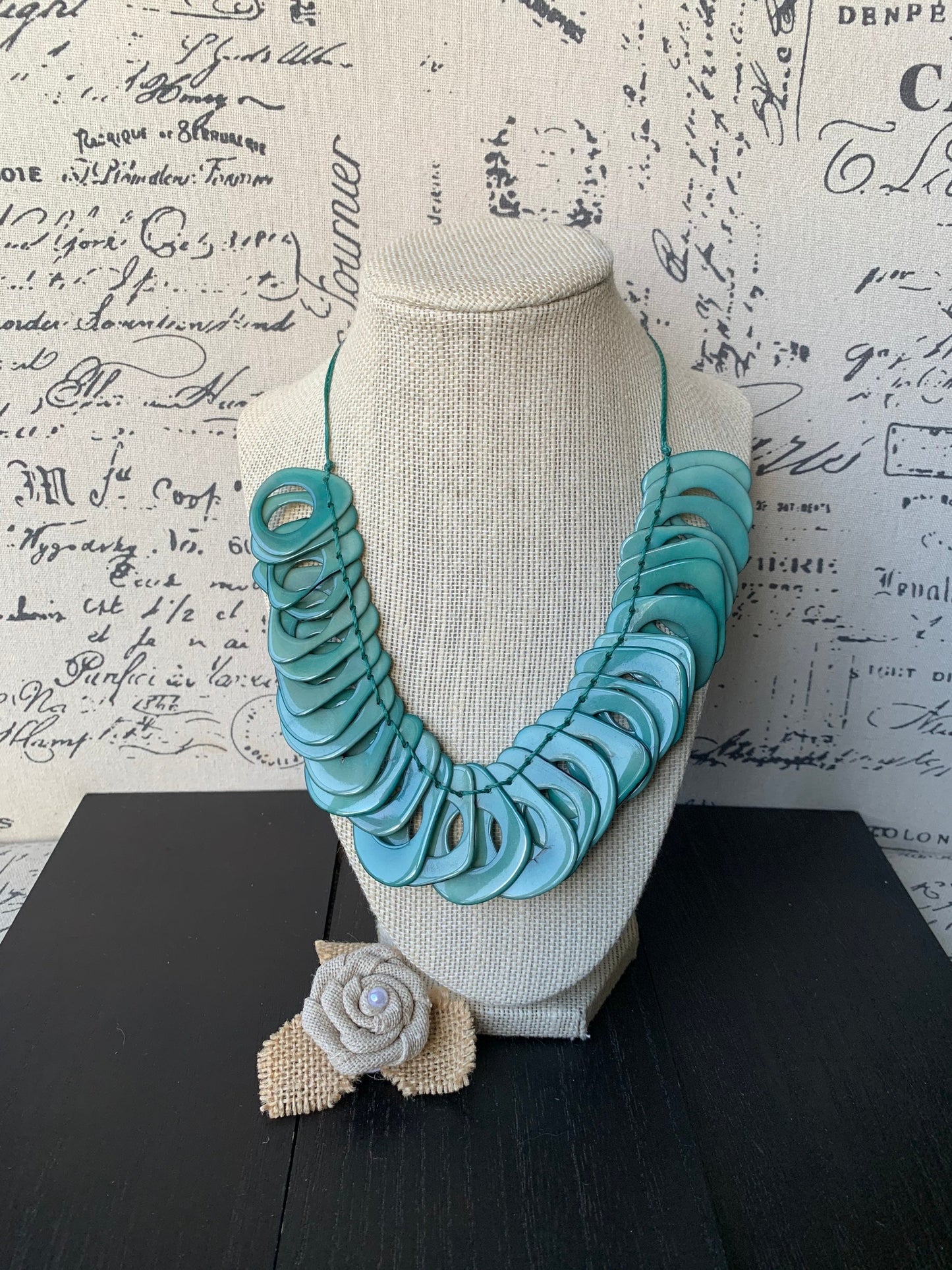 Turquoise green Tagua necklace with adjustable cord Mothers day gift ideas Chunky link necklace Summer trendy fashion Big bold statement