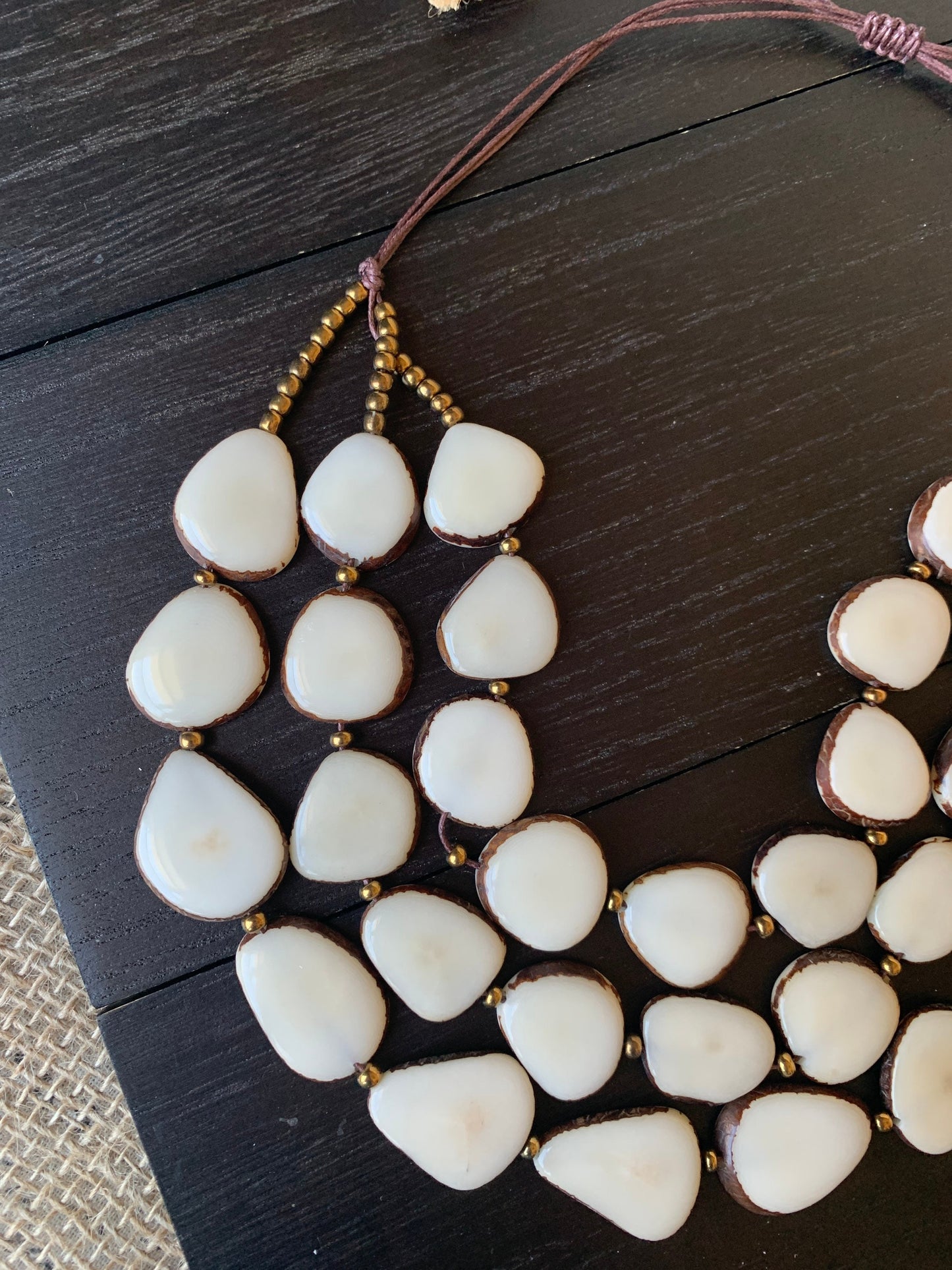 Ivory white fashion triple layer necklace Tagua jewelry 14 year wedding anniversary gift Big bold chunky necklace 3 strands adjustable