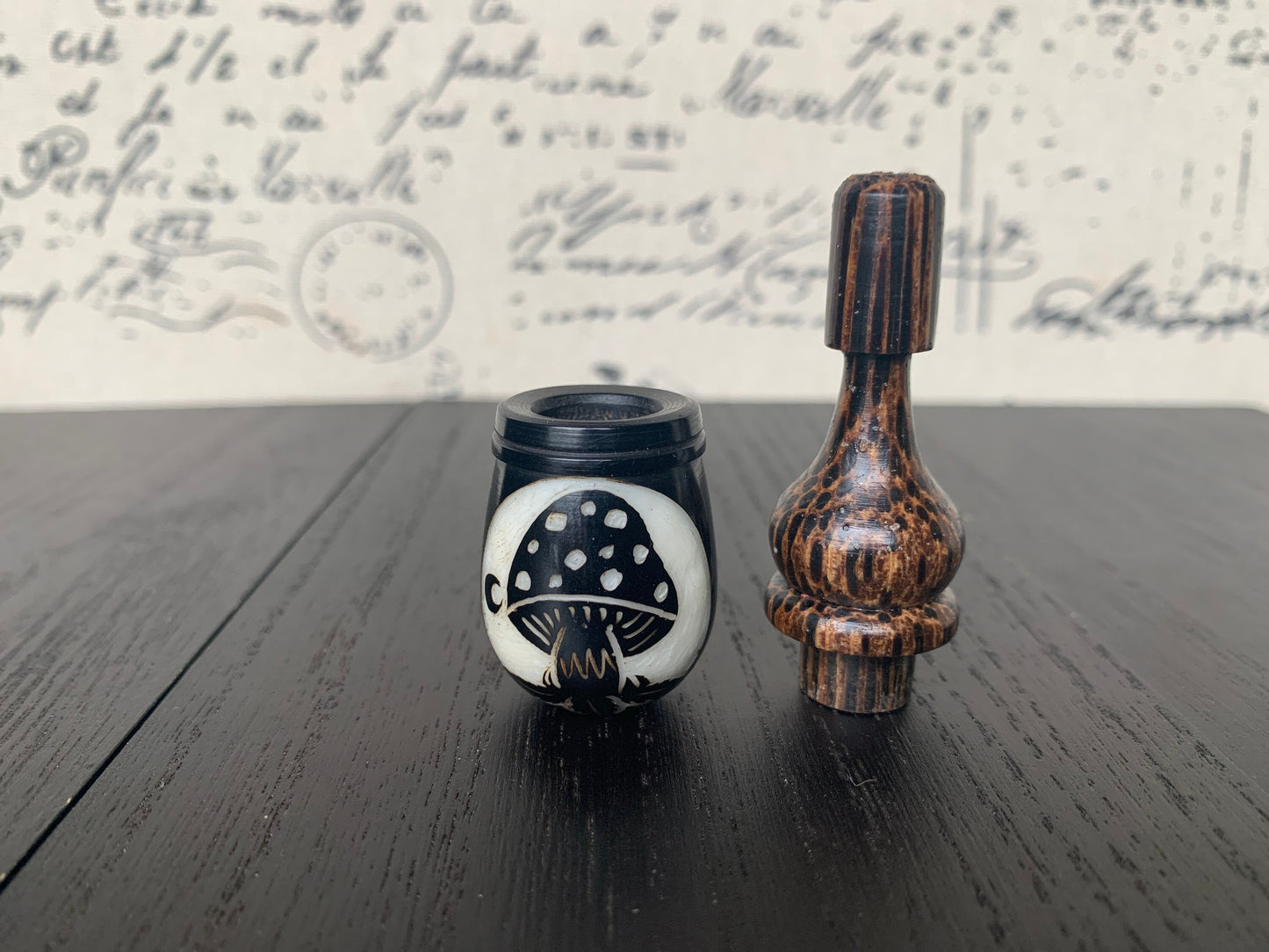 Mushroom smoking pipe Handmade tagua nut and wood pocket pipe One of a kind tribal hand pipe Natural Gift for smokers Hand carved in Ecuador