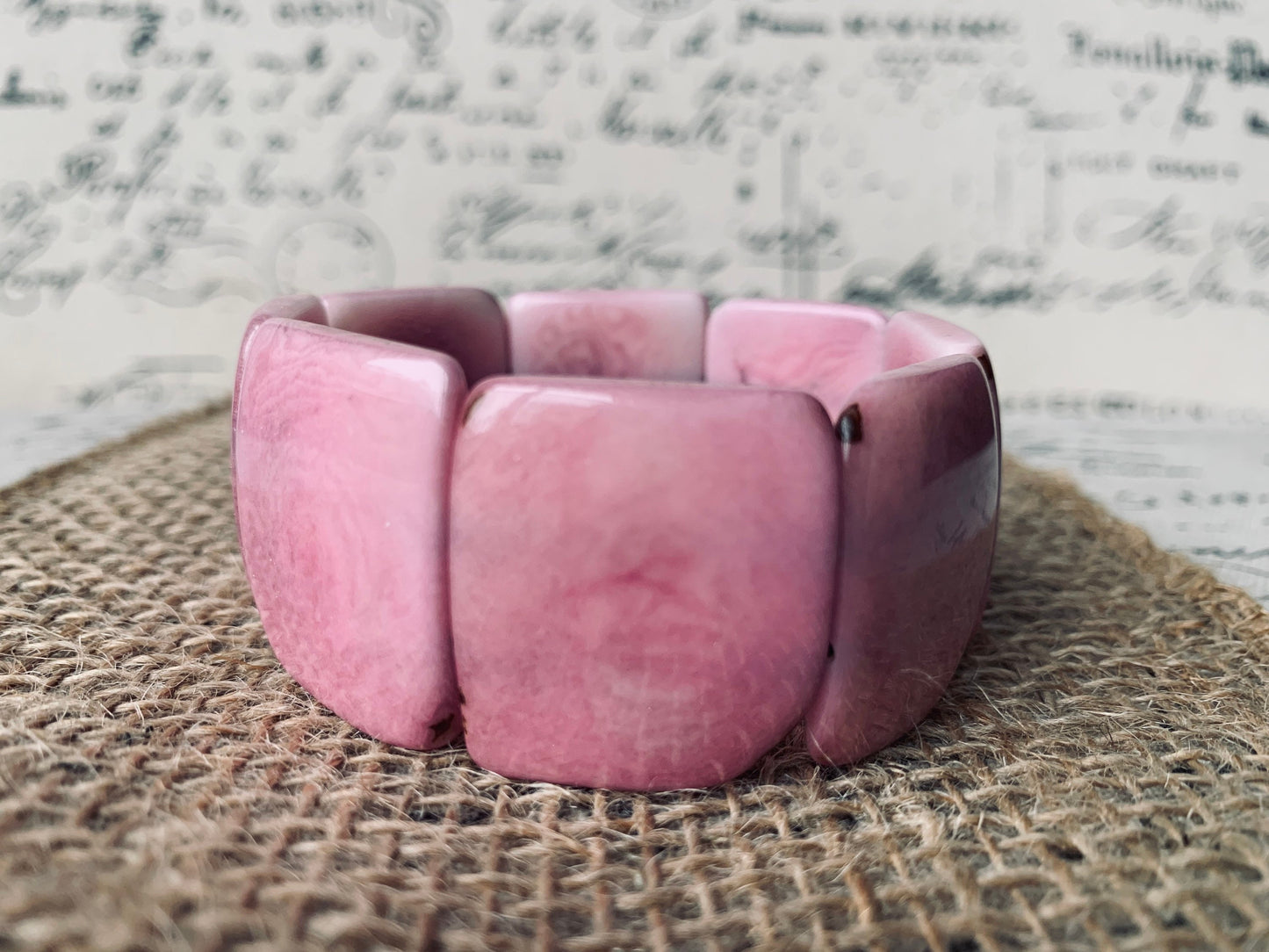 Pink statement bracelet Tagua jewelry for Summer Oversized stretch bangle Huge adjustable bangle Elastic wide cuff bracelet Anniversary gift