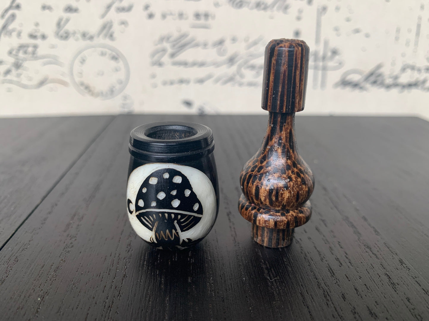 Mushroom smoking pipe Handmade tagua nut and wood pocket pipe One of a kind tribal hand pipe Natural Gift for smokers Hand carved in Ecuador