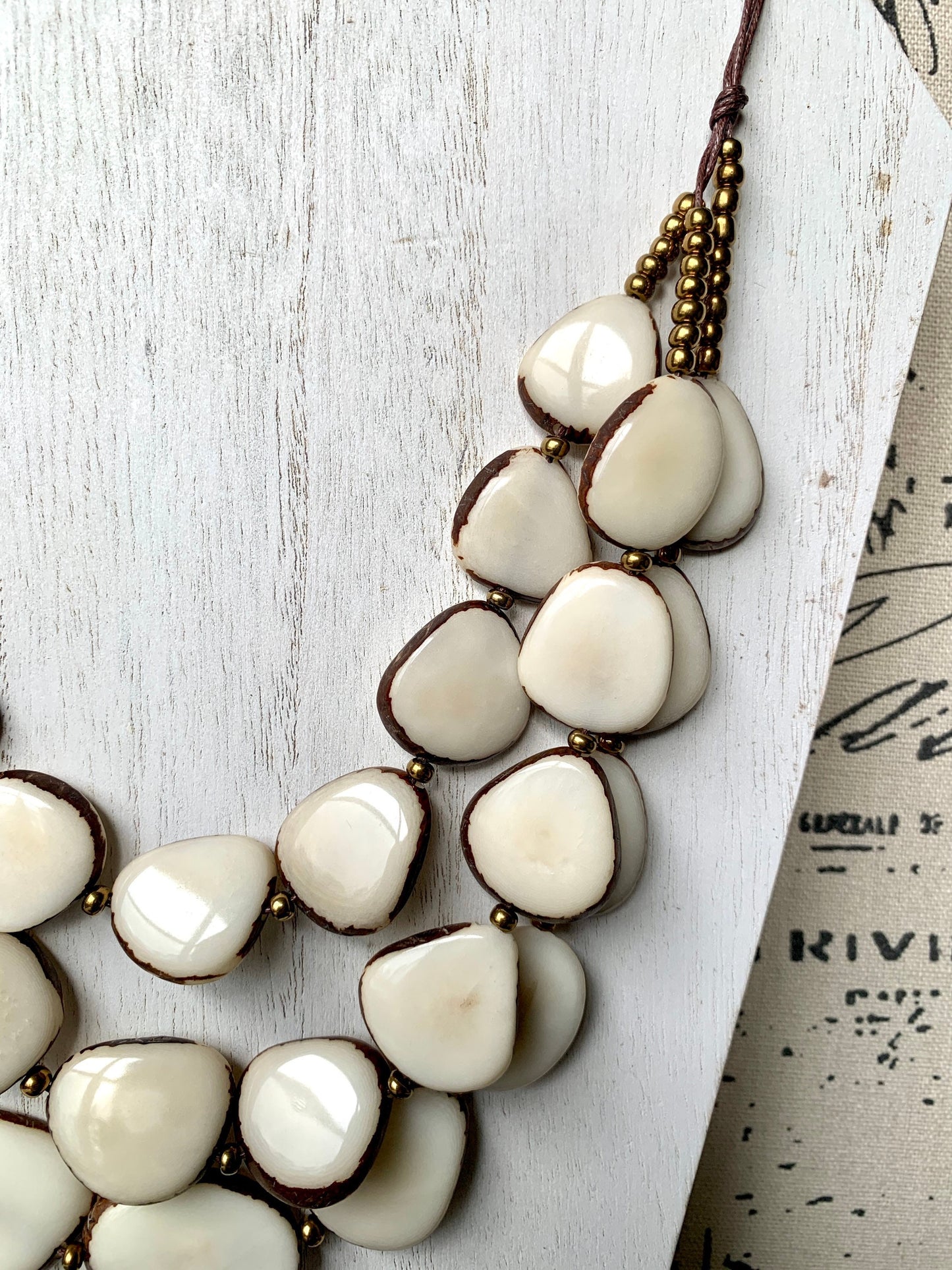 Ivory white fashion triple layer necklace Tagua jewelry 14 year wedding anniversary gift Big bold chunky necklace 3 strands adjustable