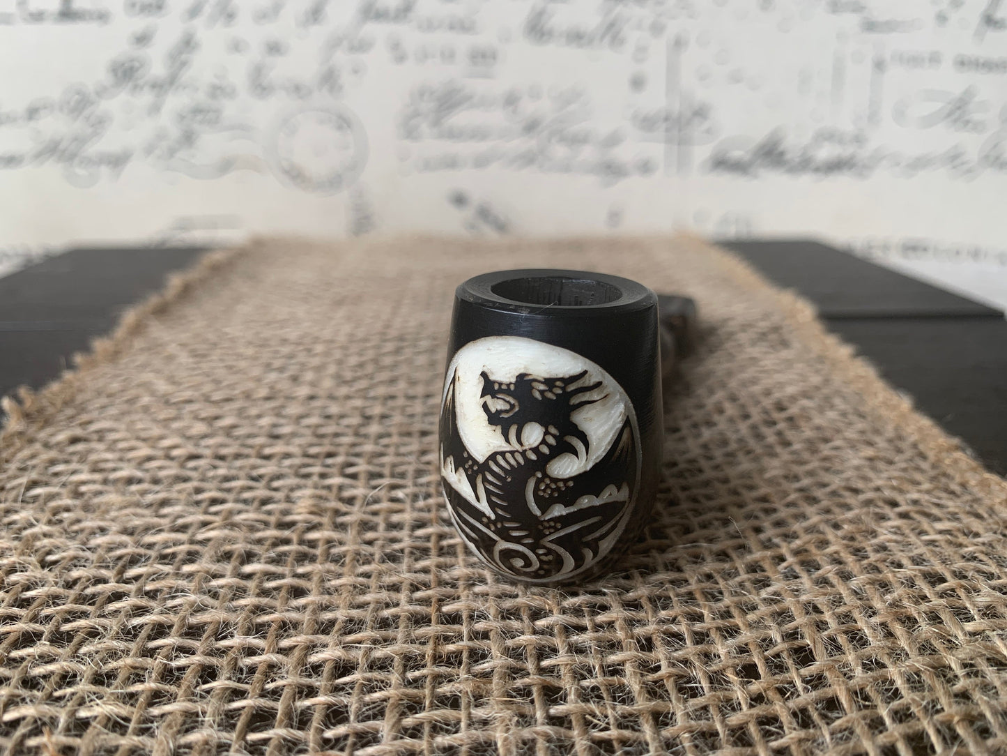 Dragon smoking pipe Handcrafted smoking bowl Handmade tagua nut and wood One of a kind tribal hand pipe Ceremonial shaman ritual Pocket pipe