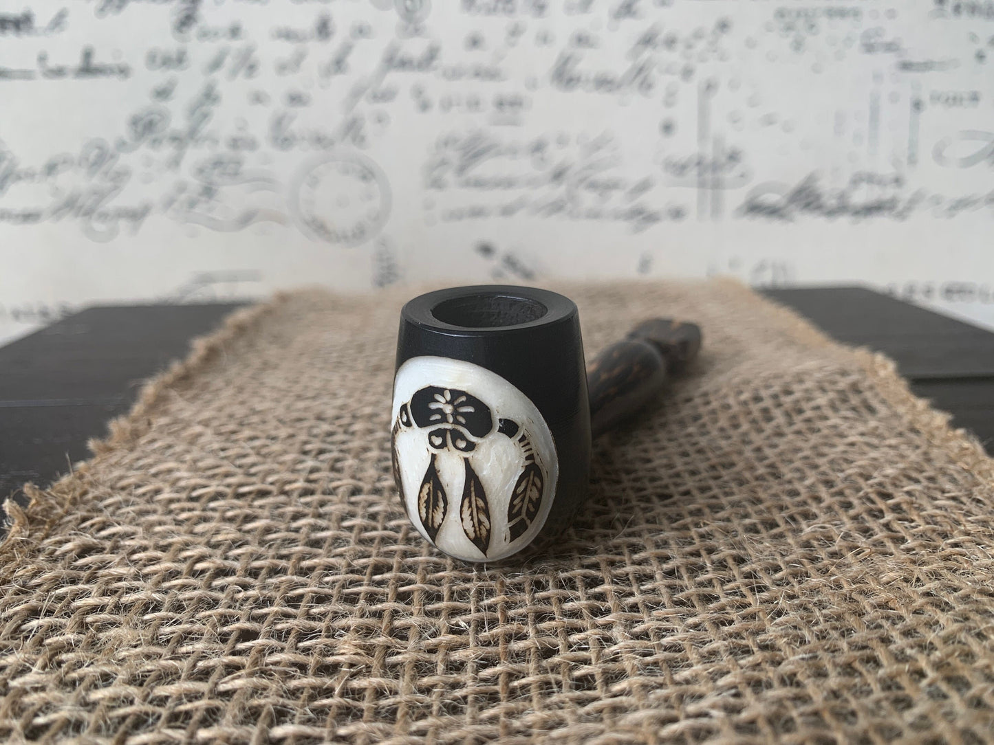 Dream catcher smoking pipe Handcrafted smoking bowl Handmade tagua nut and wood One of a kind tribal hand pipe Ceremonial shaman ritual