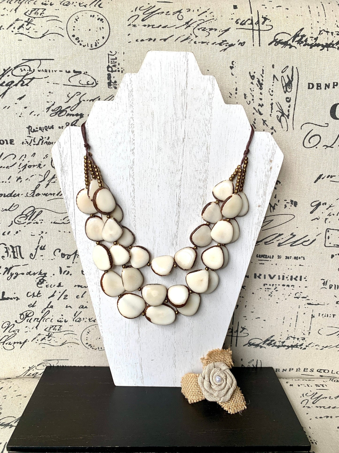 Ivory white fashion triple layer necklace Tagua jewelry 14 year wedding anniversary gift Big bold chunky necklace 3 strands adjustable